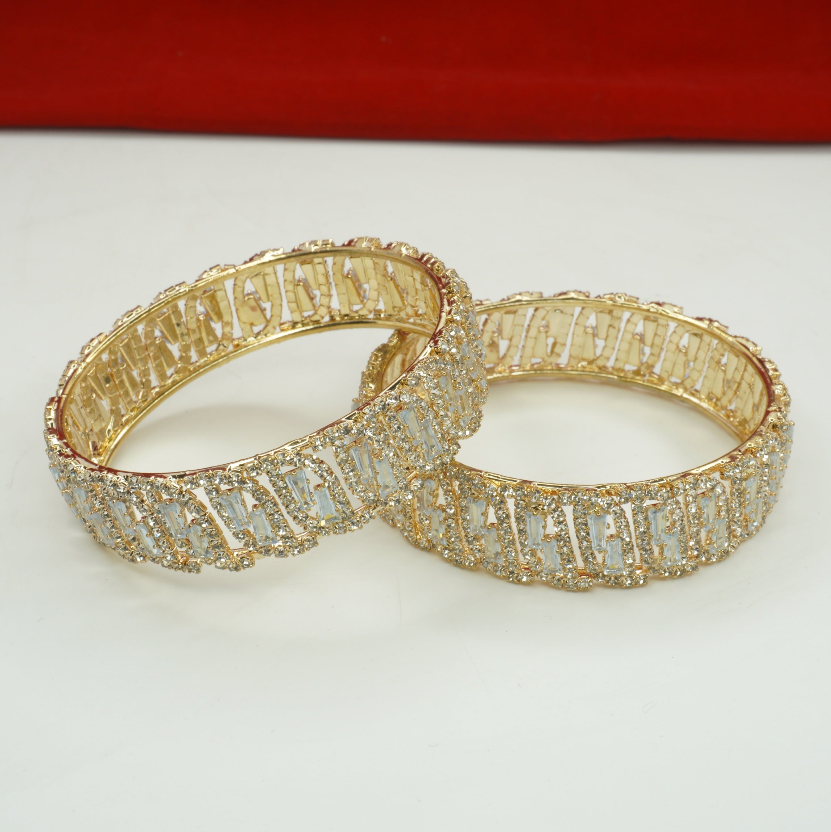 Designer Bridal Gold Plated American Diamond Kangan Bangles Pair for Wedding & Reception