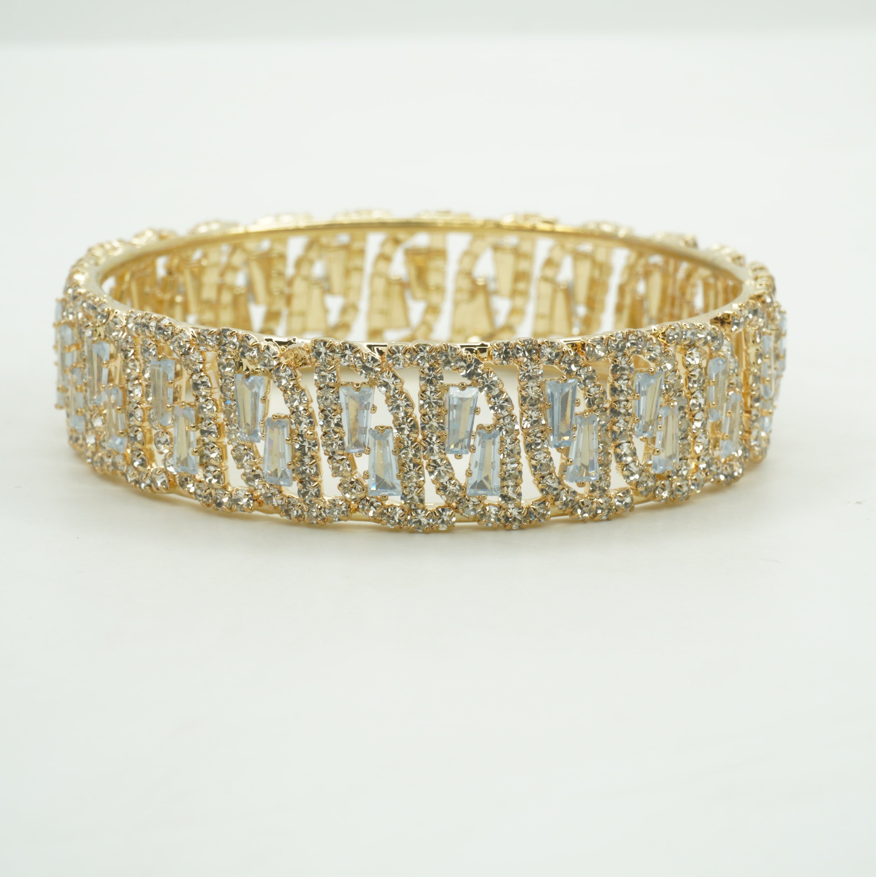Designer Bridal Gold Plated American Diamond Kangan Bangles Pair for Wedding & Reception