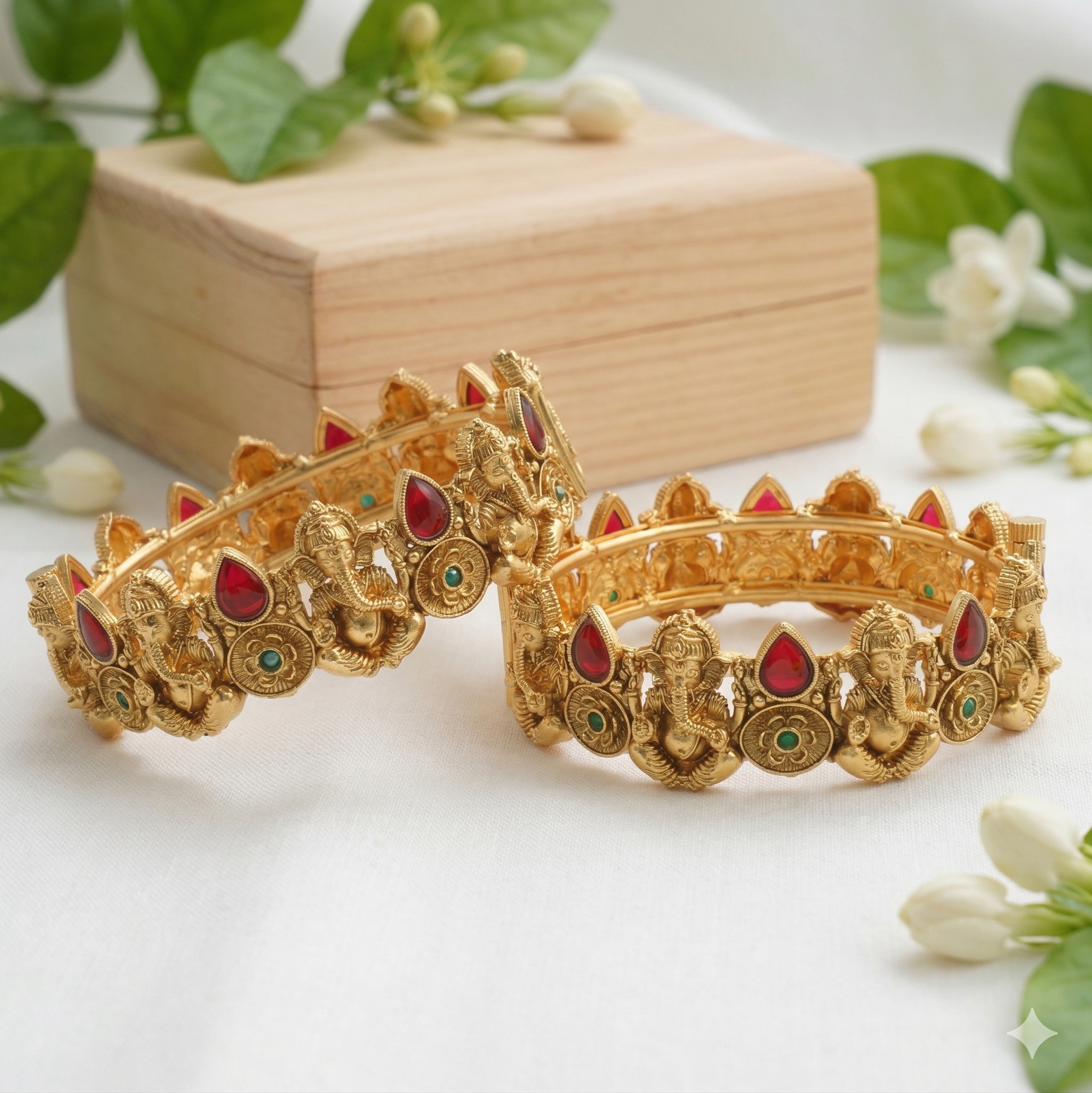 Latest Temple Ganesha Gold Plated Kangan Pair for Women Wedding Party Wear Traditional Bangles