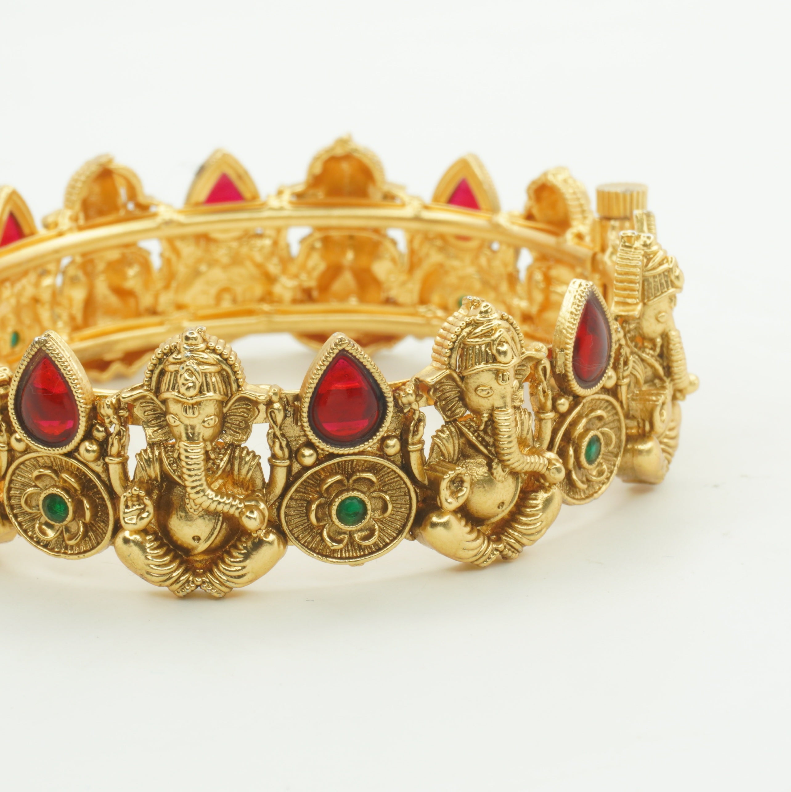 Latest Temple Ganesha Gold Plated Kangan Pair for Women Wedding Party Wear Traditional Bangles