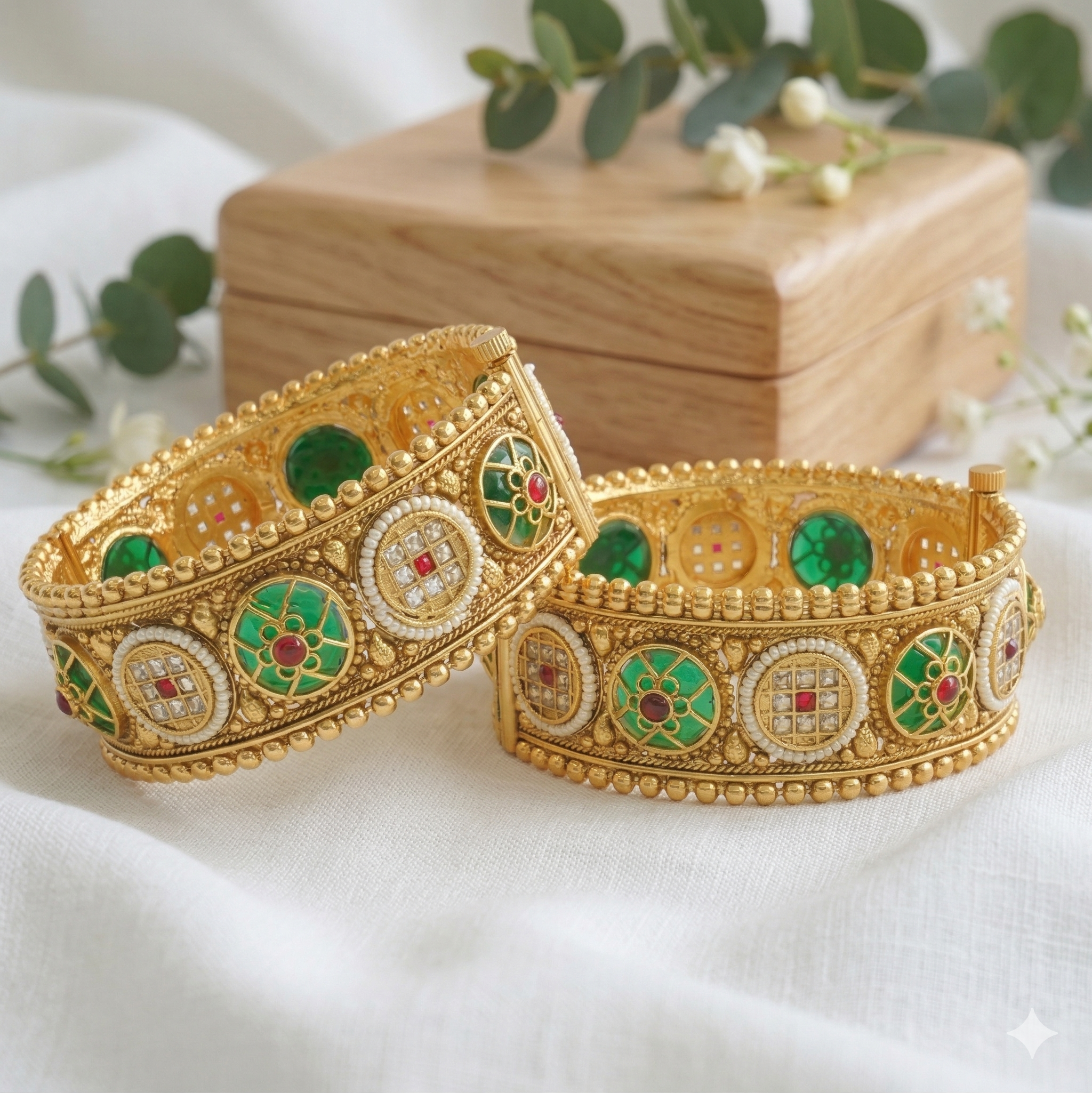 Gold Plated Meenakari Kundan Bangles Pair for Women – Traditional Bridal Wedding Jewelry