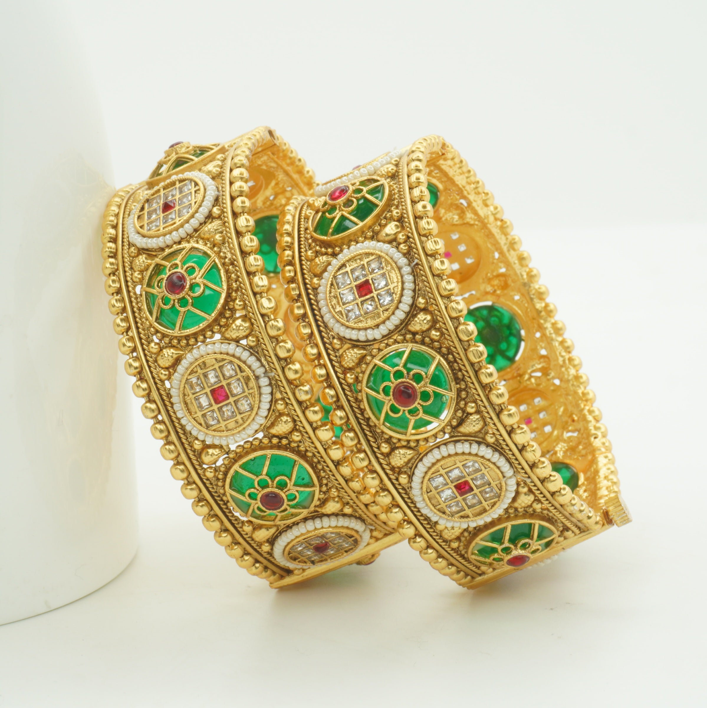 Gold Plated Meenakari Kundan Bangles Pair for Women – Traditional Bridal Wedding Jewelry