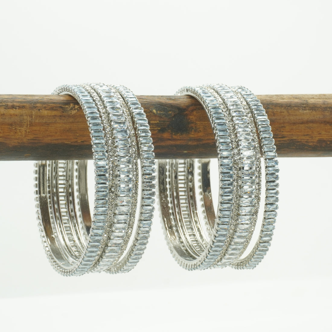 Designer Silver American Diamond Bridal Kangan Bangles Pair for Wedding Reception & Festive Wear