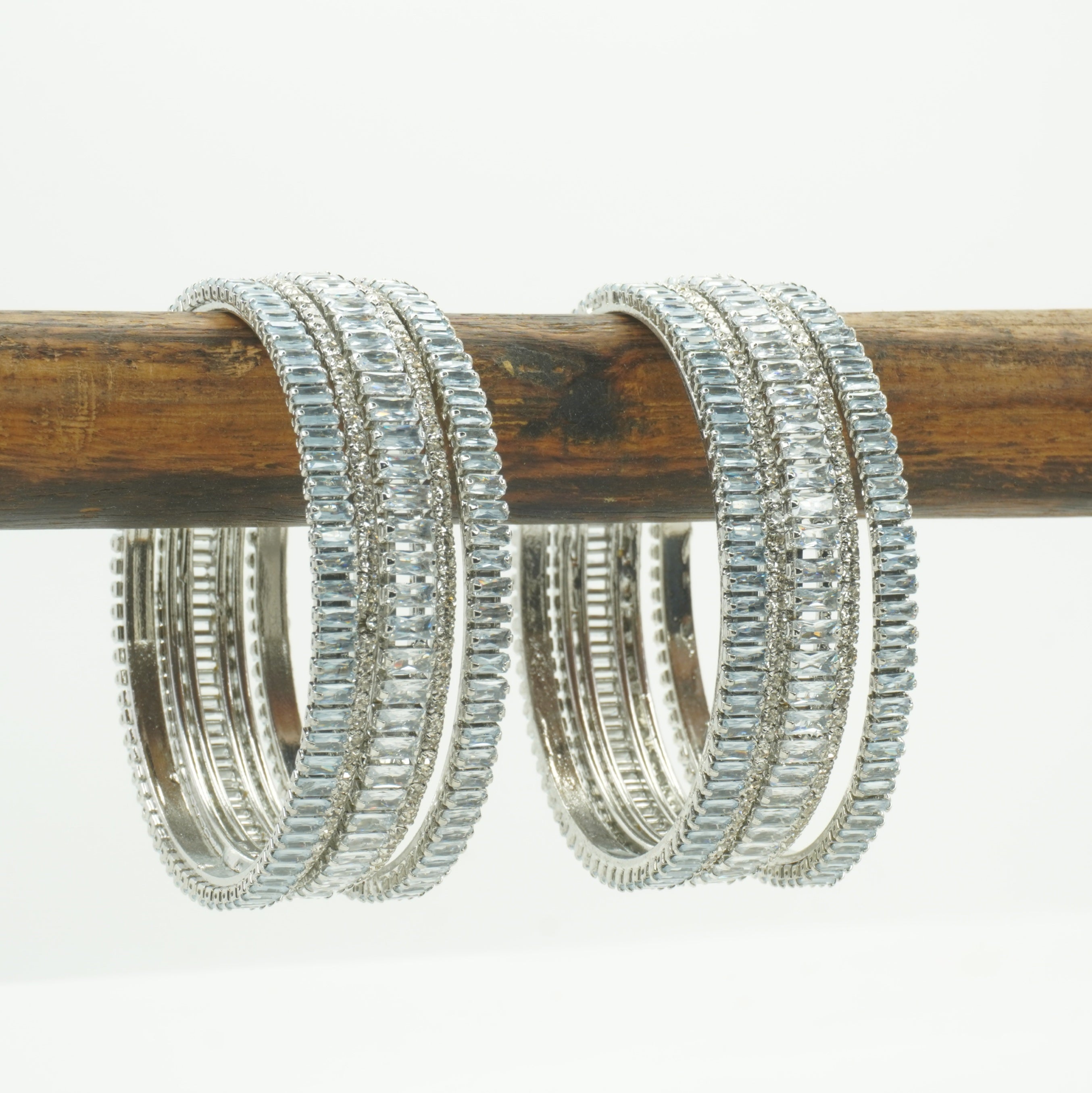 Designer Silver American Diamond Bridal Kangan Bangles Pair for Wedding Reception & Festive Wear