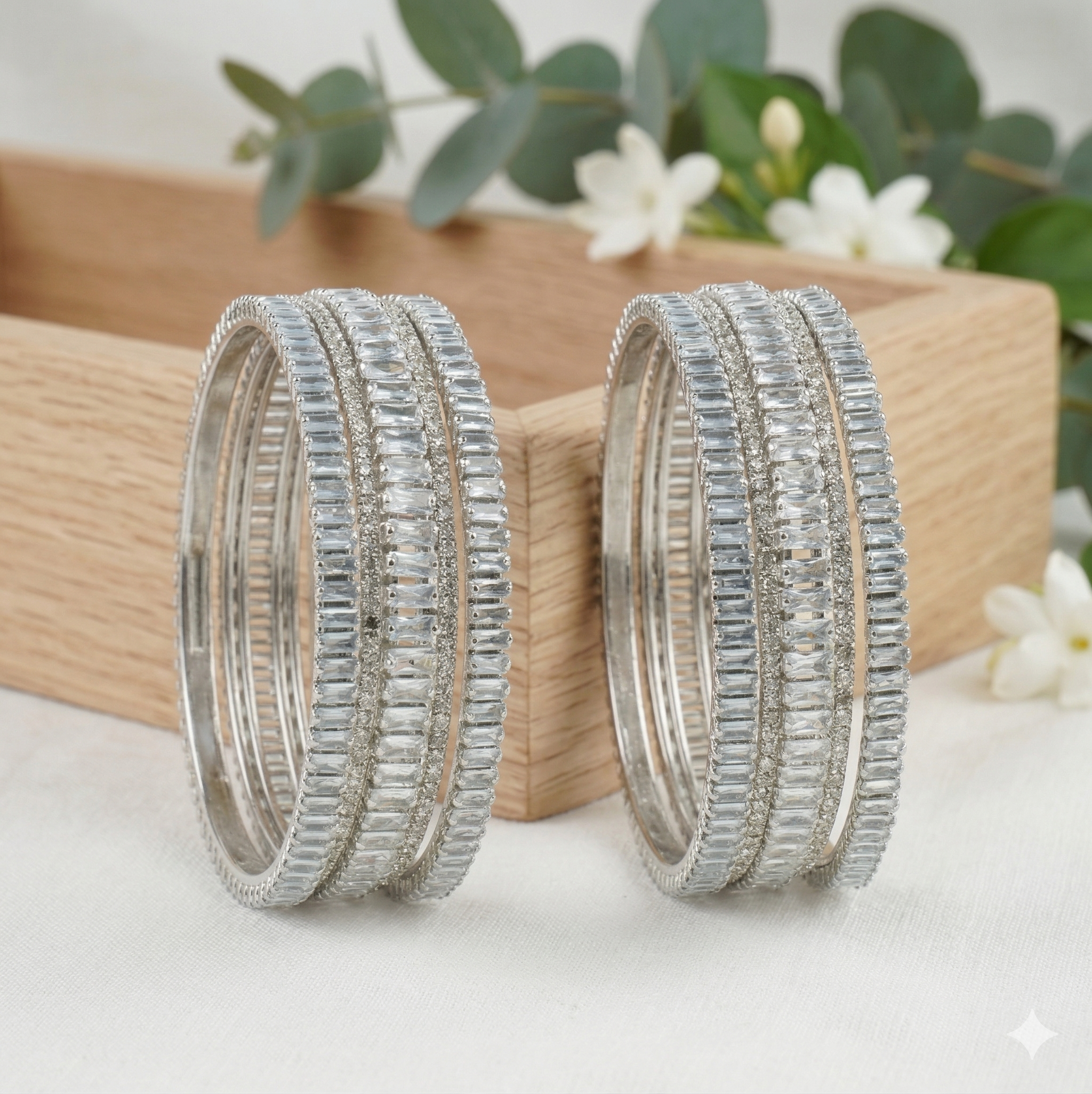 Designer Silver American Diamond Bridal Kangan Bangles Pair for Wedding Reception & Festive Wear