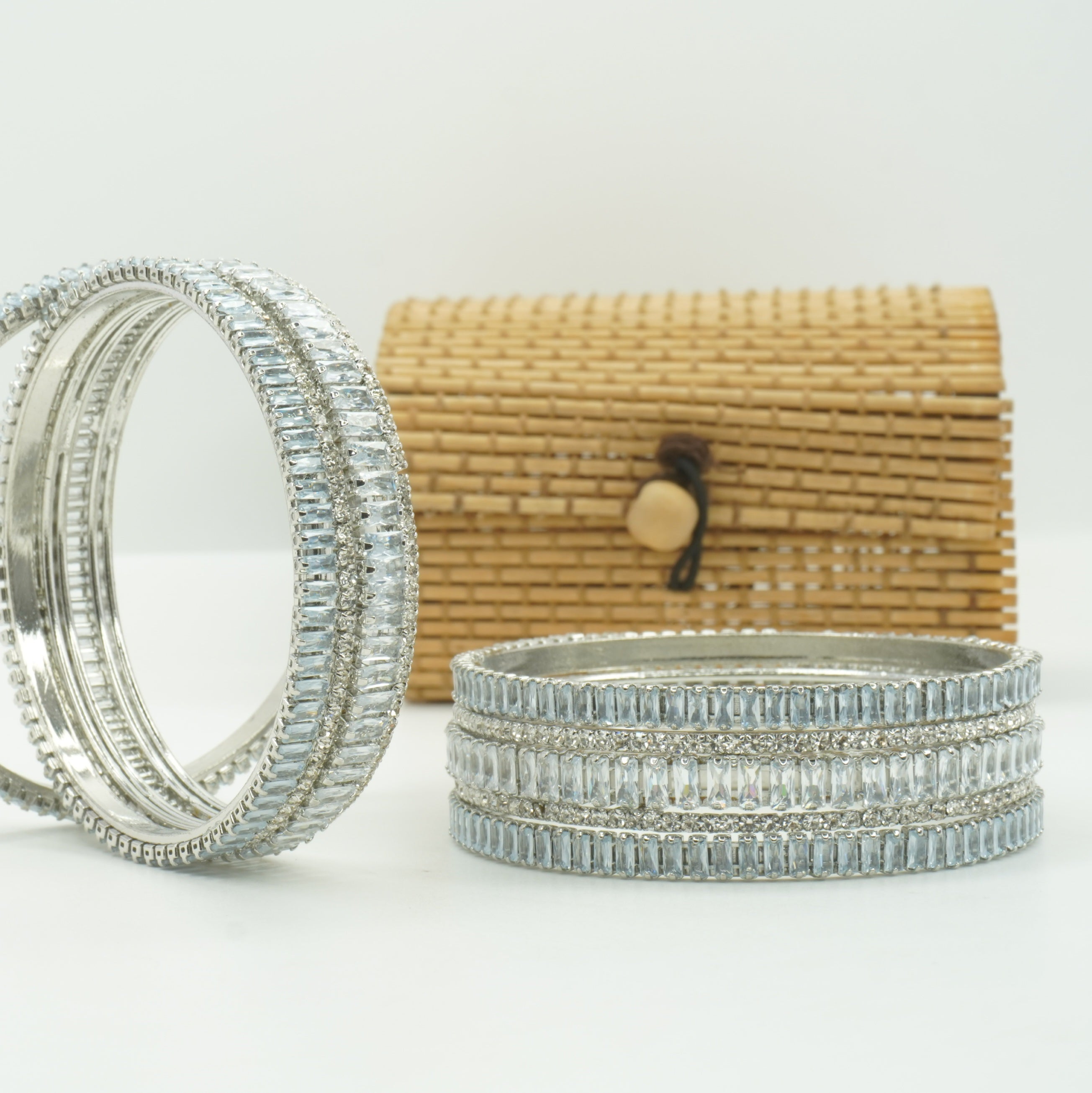 Designer Silver American Diamond Bridal Kangan Bangles Pair for Wedding Reception & Festive Wear