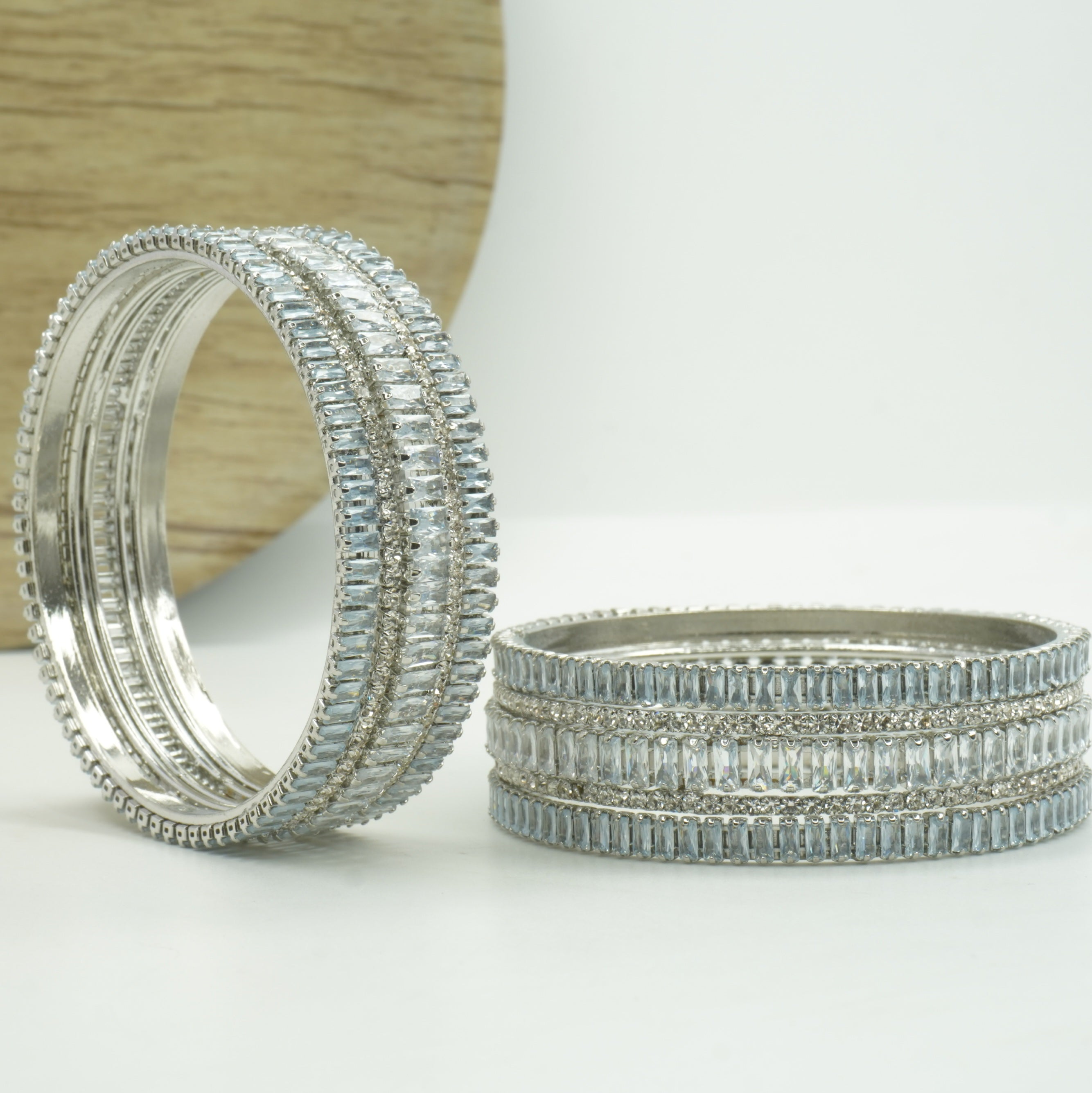 Designer Silver American Diamond Bridal Kangan Bangles Pair for Wedding Reception & Festive Wear