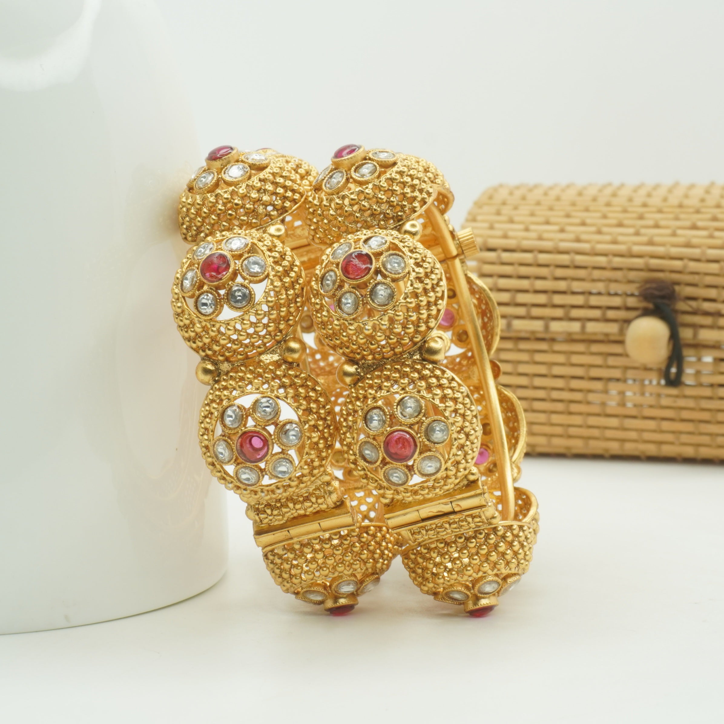 Premium Bridal Gold Plated Ruby Stone Kangan Bangles for Women Luxury Ethnic Party Wear