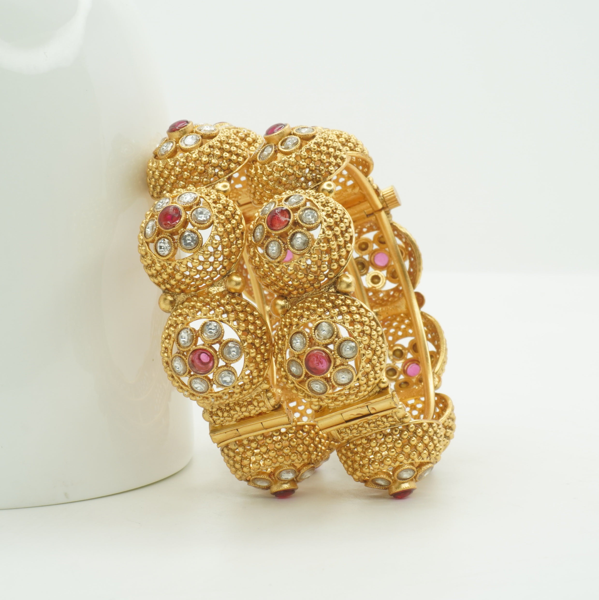 Premium Bridal Gold Plated Ruby Stone Kangan Bangles for Women Luxury Ethnic Party Wear