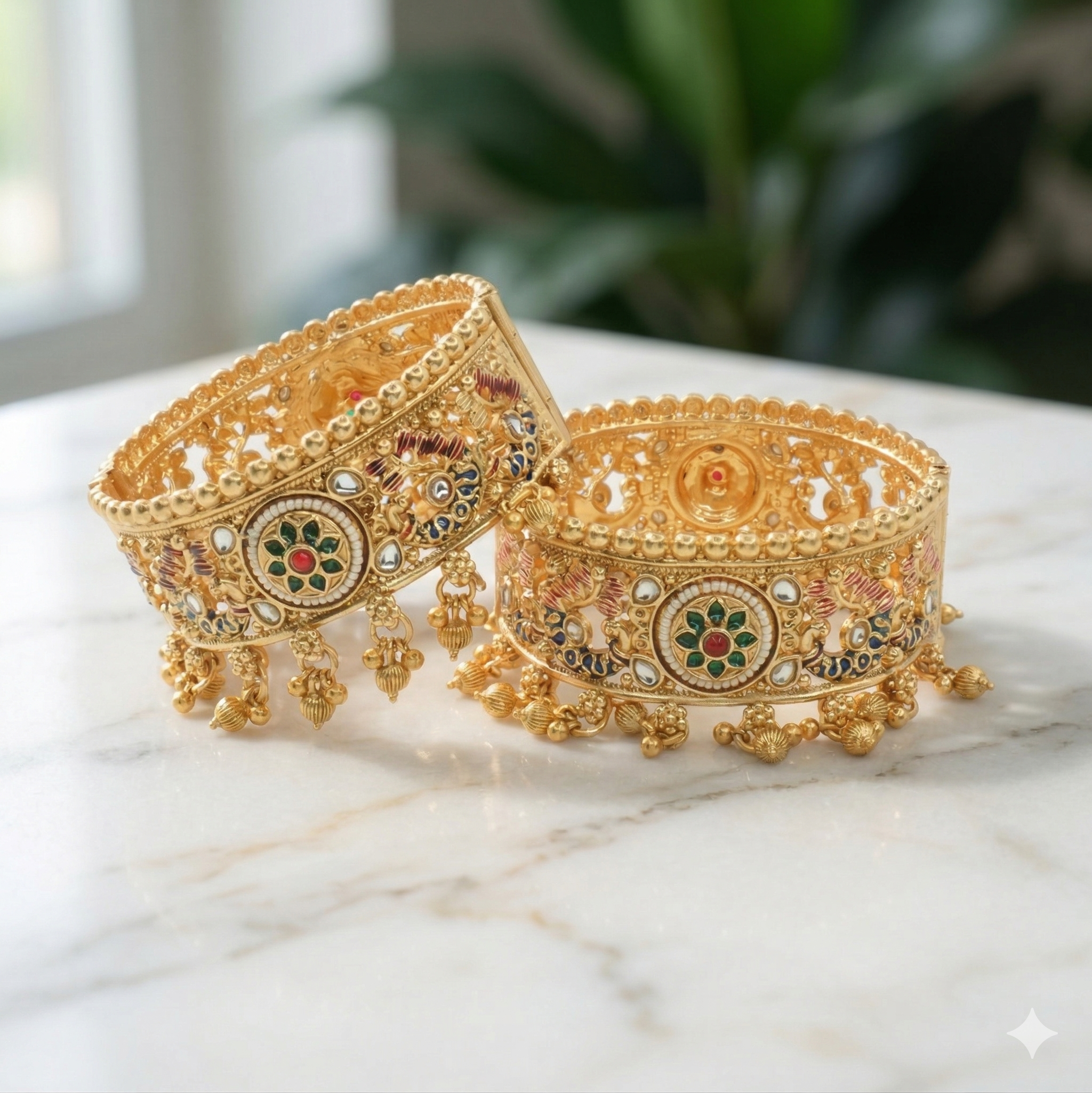 Indian Gold Plated Meenakari Kundan Bridal Bangles Pair Handmade Ethnic Wedding Jewelry for Women