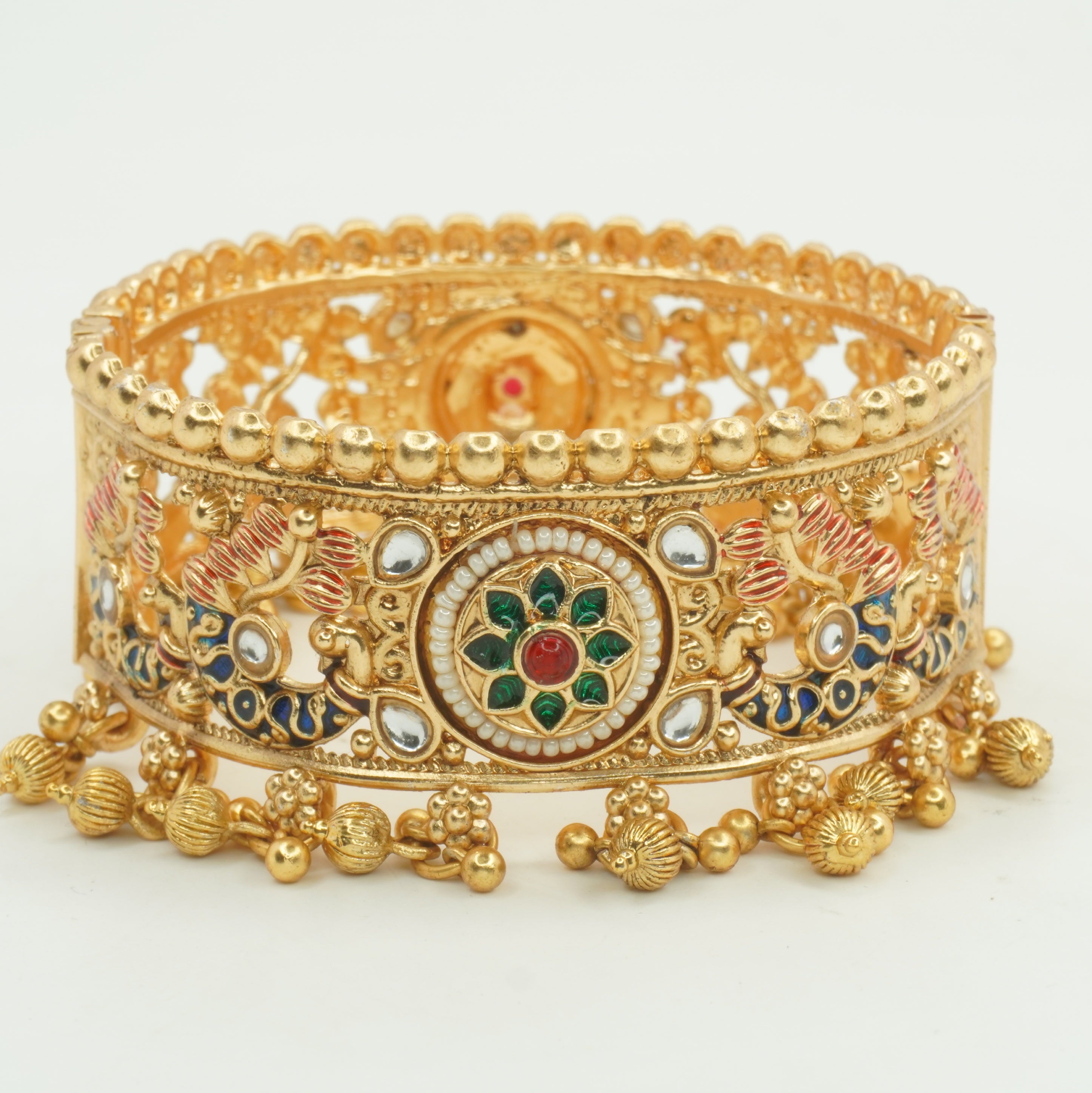 Indian Gold Plated Meenakari Kundan Bridal Bangles Pair Handmade Ethnic Wedding Jewelry for Women