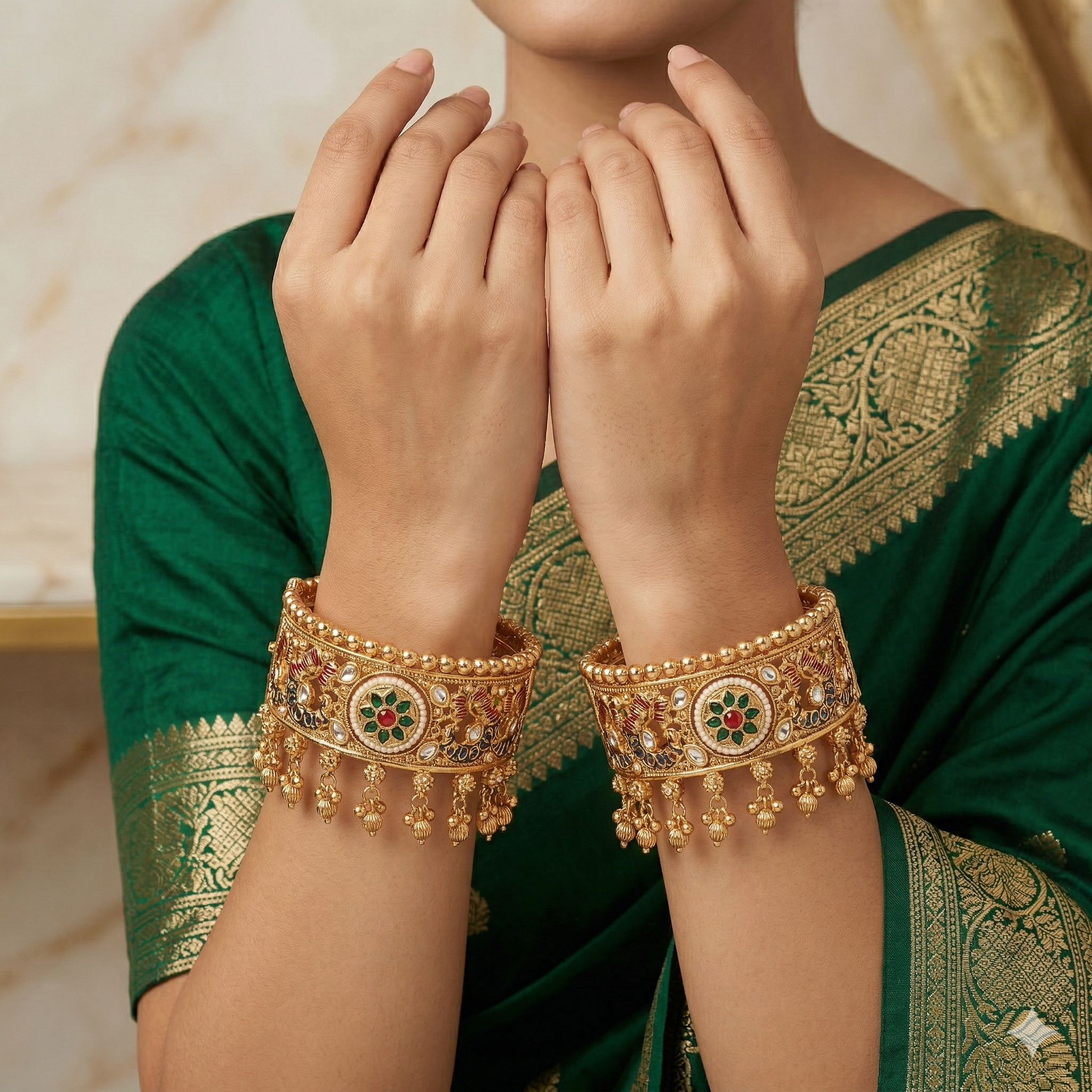 Indian Gold Plated Meenakari Kundan Bridal Bangles Pair Handmade Ethnic Wedding Jewelry for Women