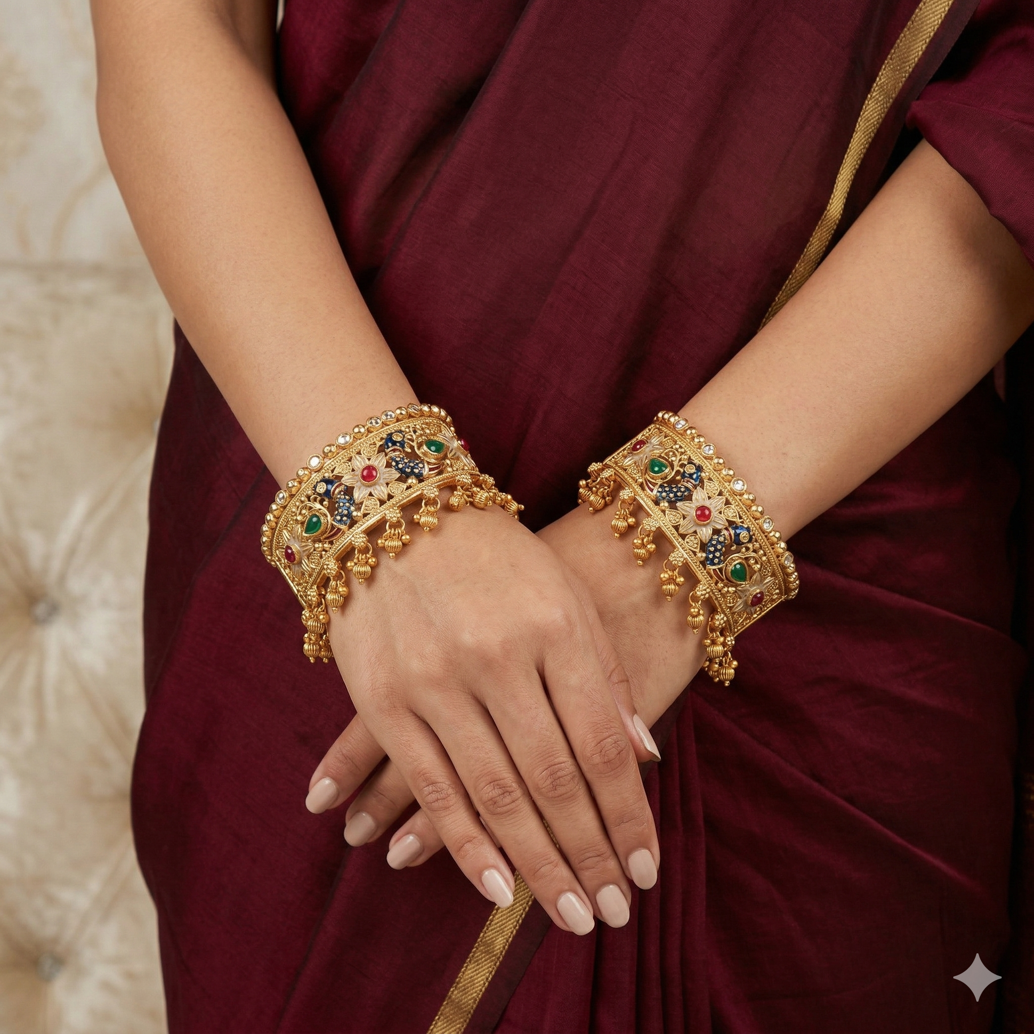 Designer Gold Plated Peacock Meenakari Kundan Kangan Bangles Pair for Women Traditional Bridal Wedding Ethnic Jewellery