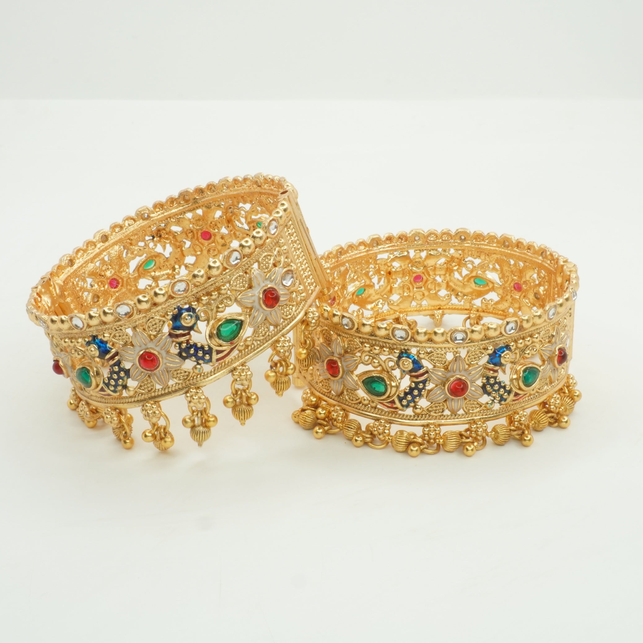 Designer Gold Plated Peacock Meenakari Kundan Kangan Bangles Pair for Women Traditional Bridal Wedding Ethnic Jewellery