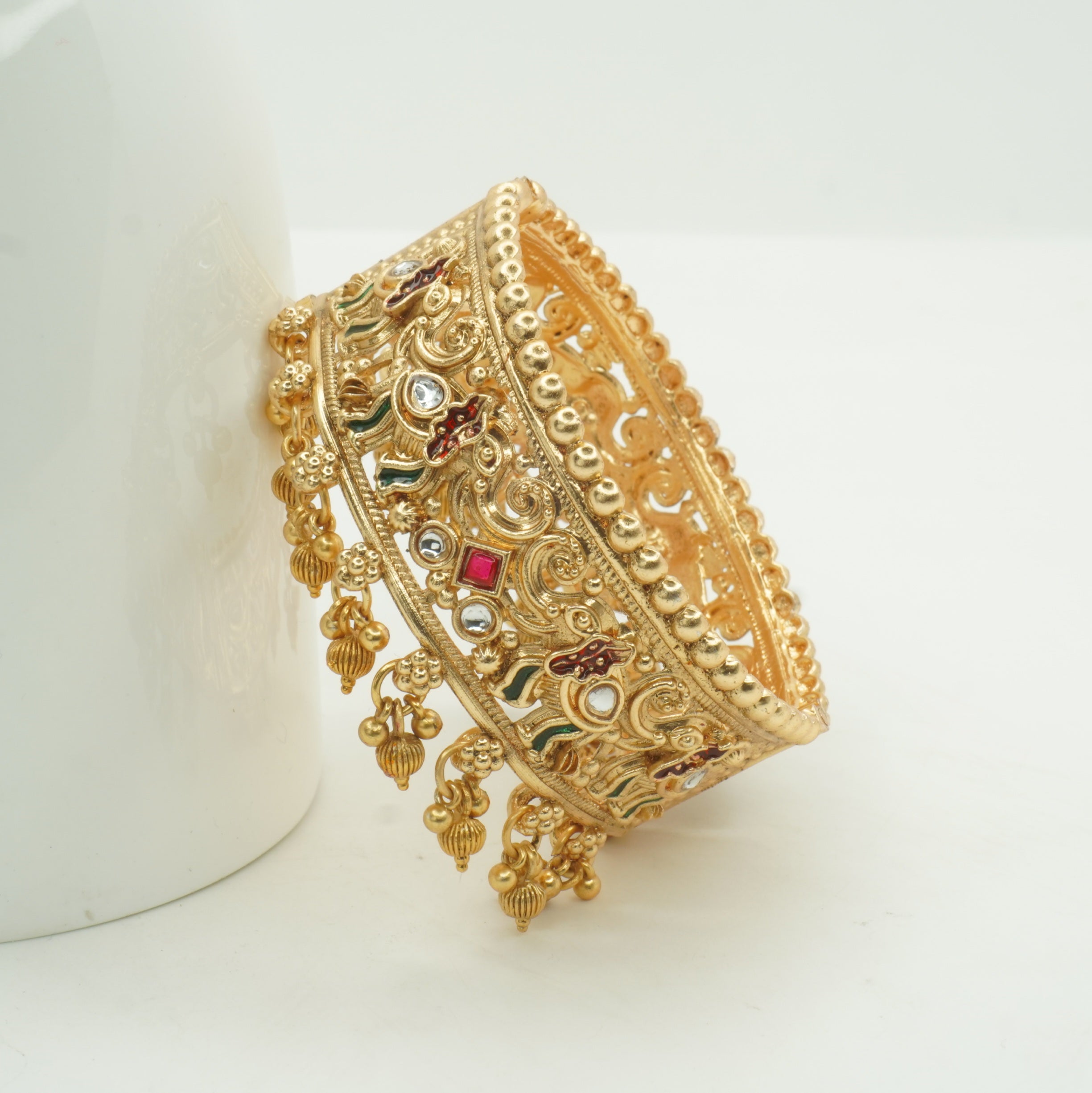 Designer Gold Plated Meenakari Kundan Jali Ghungroo Kangan Bangles Pair for Women Bridal Wedding Traditional Party Wear