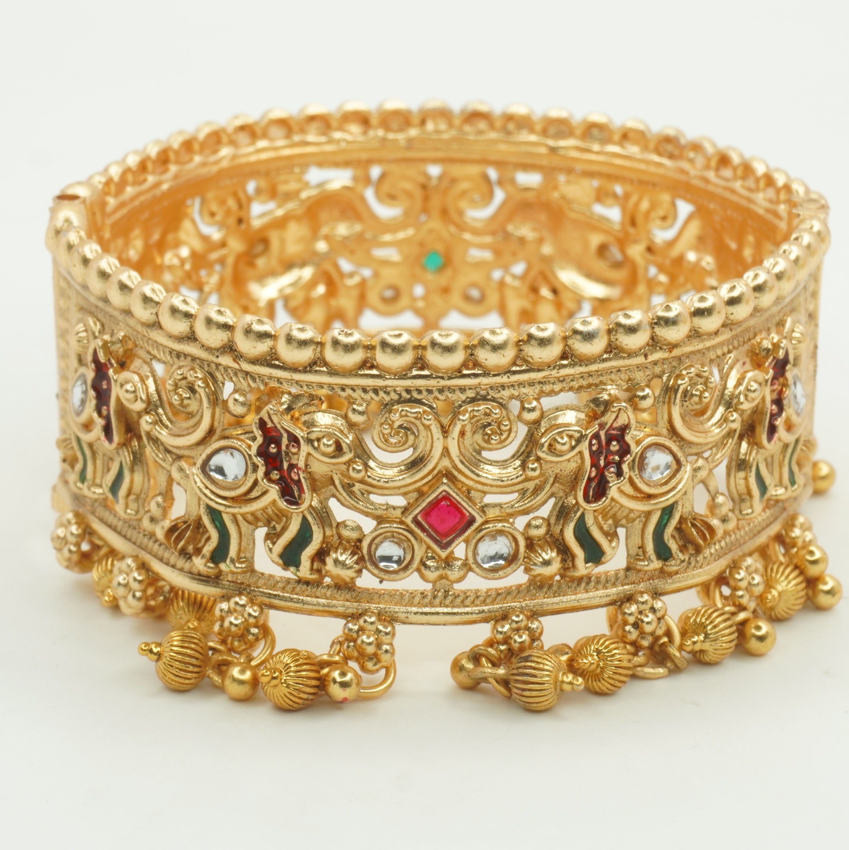 Designer Gold Plated Meenakari Kundan Jali Ghungroo Kangan Bangles Pair for Women Bridal Wedding Traditional Party Wear