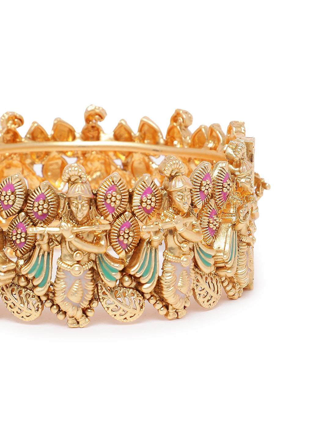 Gold Plated Lord Krishna Temple Bangles Pair for Women Traditional Meenakari Bridal Kangan