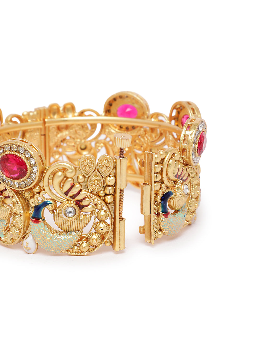 Premium Gold Plated Peacock Kangan Pair with Meenakari & CZ Stones for Women Bridal Wedding Ethnic Bangles