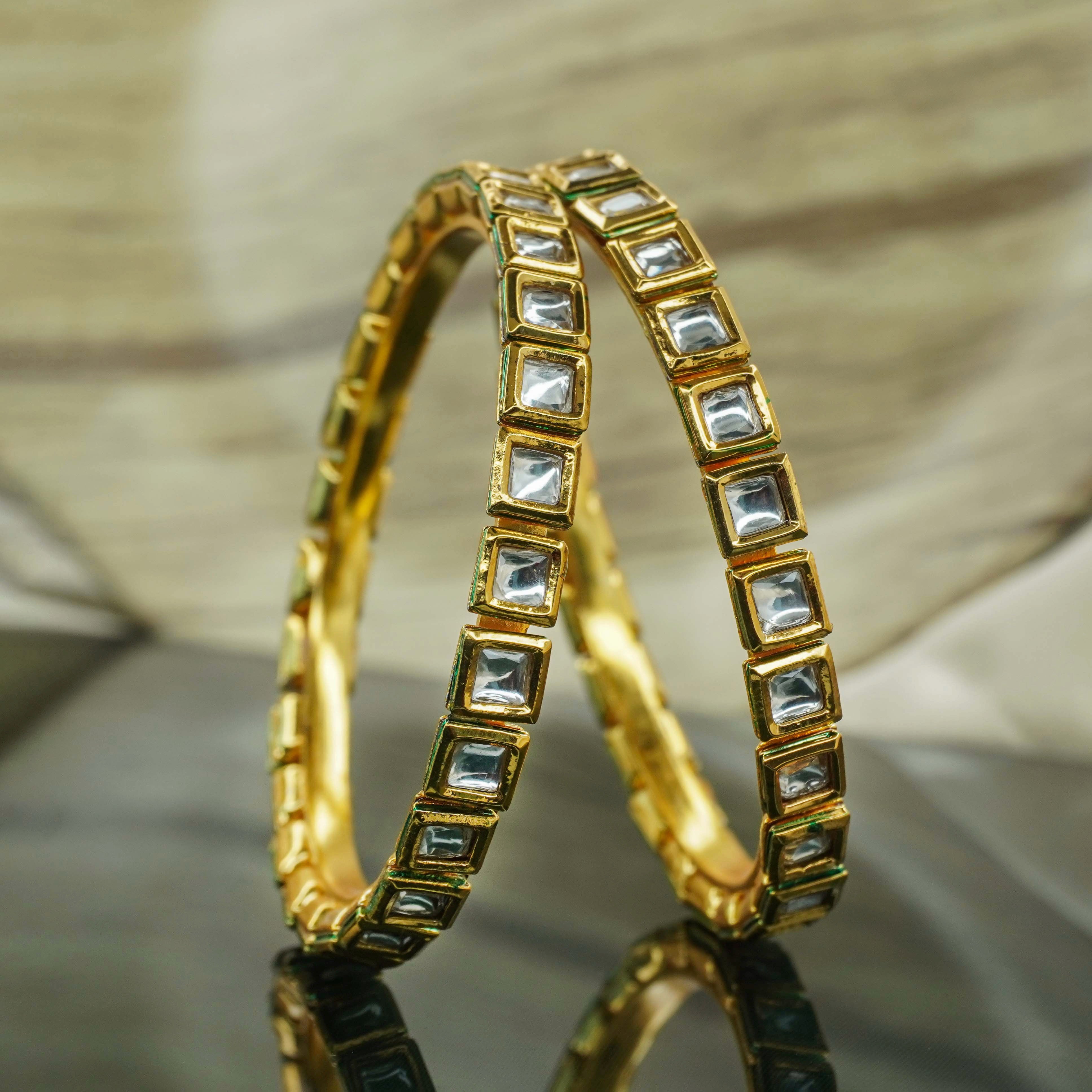 Premium Traditional Gold Plated Square Kundan Bridal Bangles Set for Wedding Wear