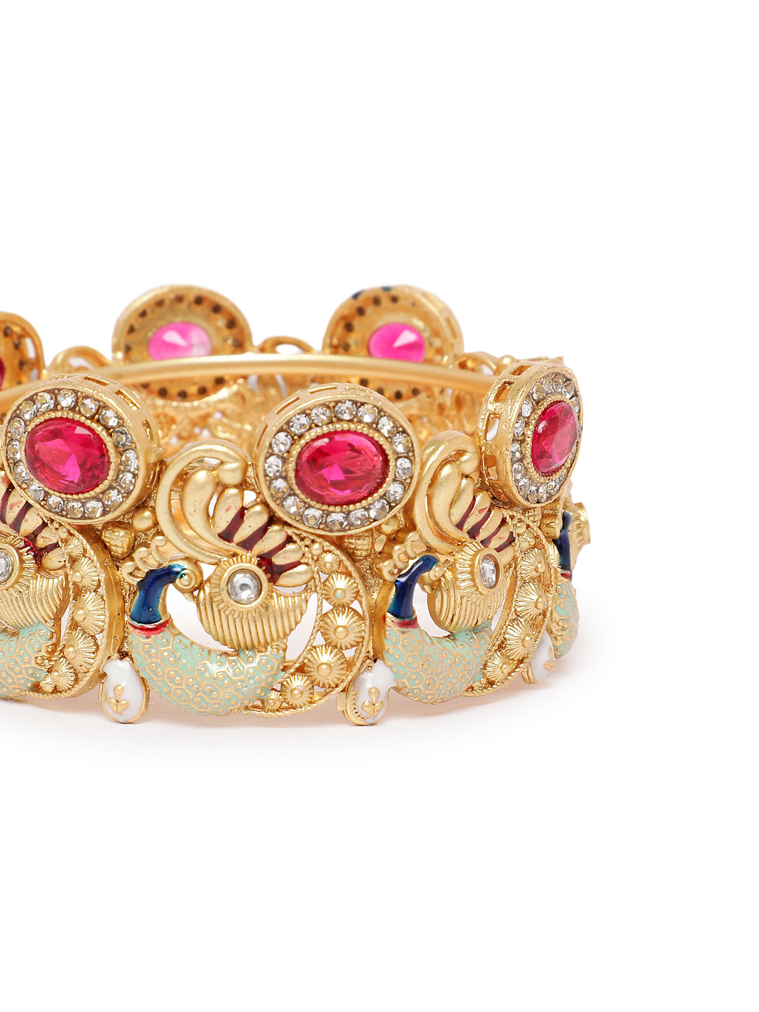 Premium Gold Plated Peacock Kangan Pair with Meenakari & CZ Stones for Women Bridal Wedding Ethnic Bangles