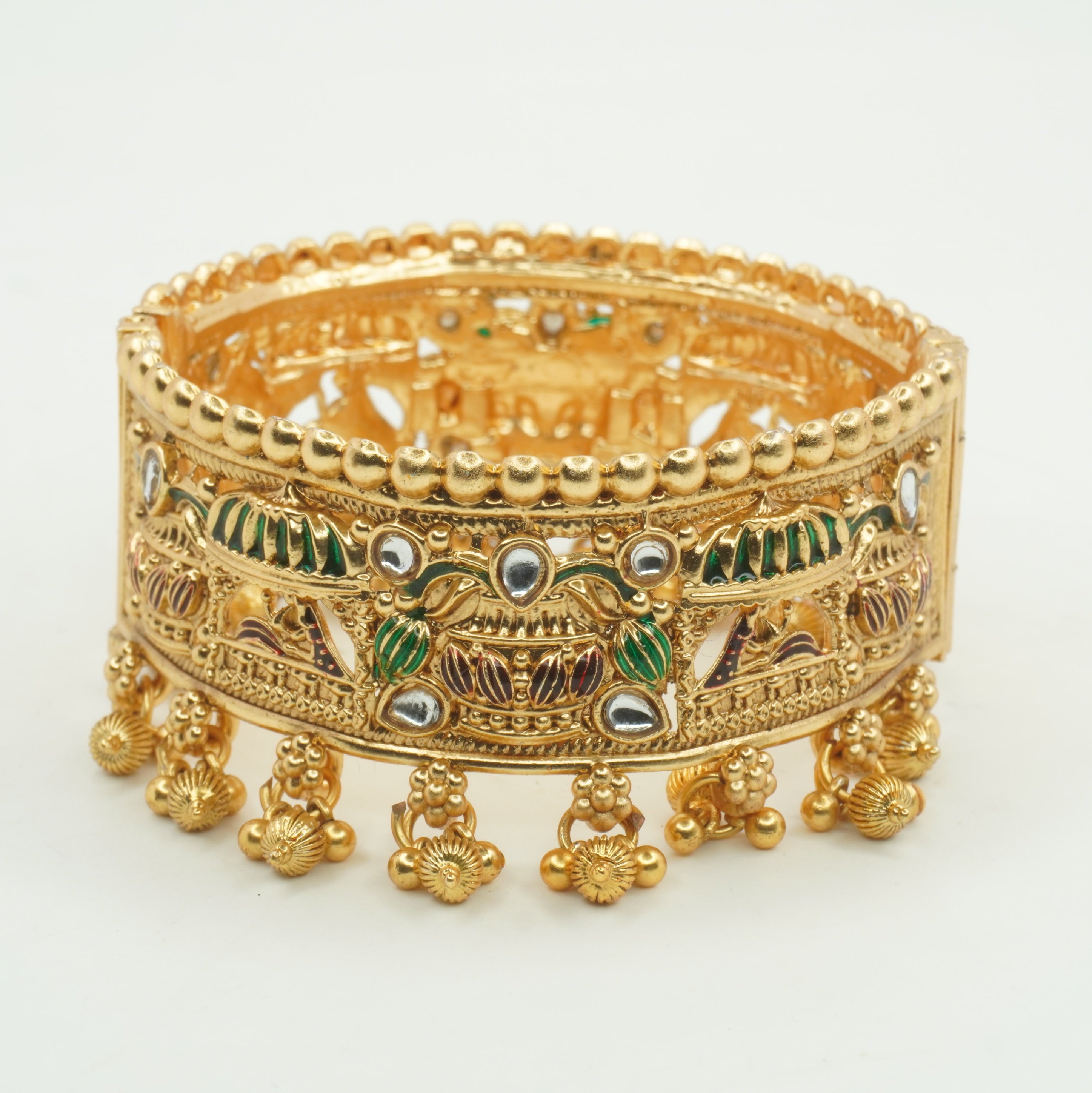 Latest Gold Plated Traditional Kundan Meenakari Kangan Pair for Women Wedding Party Wear