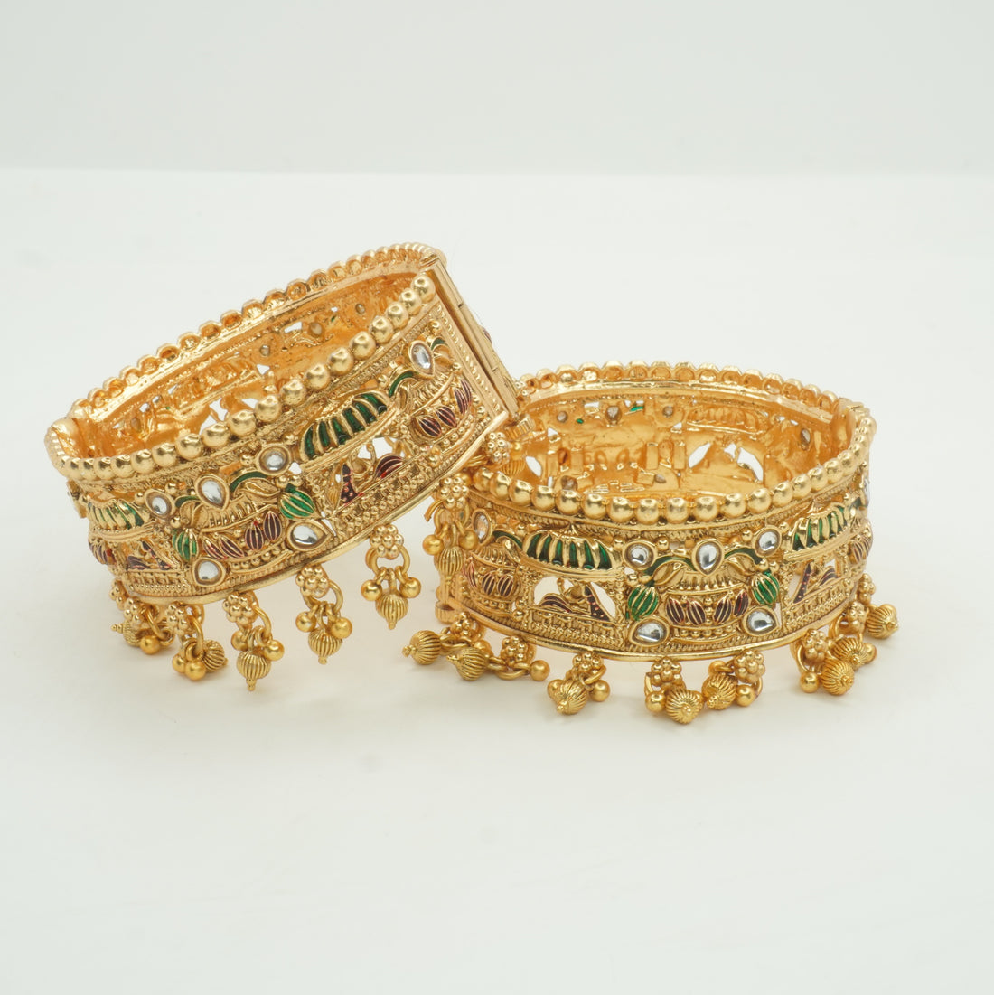 Latest Gold Plated Traditional Kundan Meenakari Kangan Pair for Women Wedding Party Wear