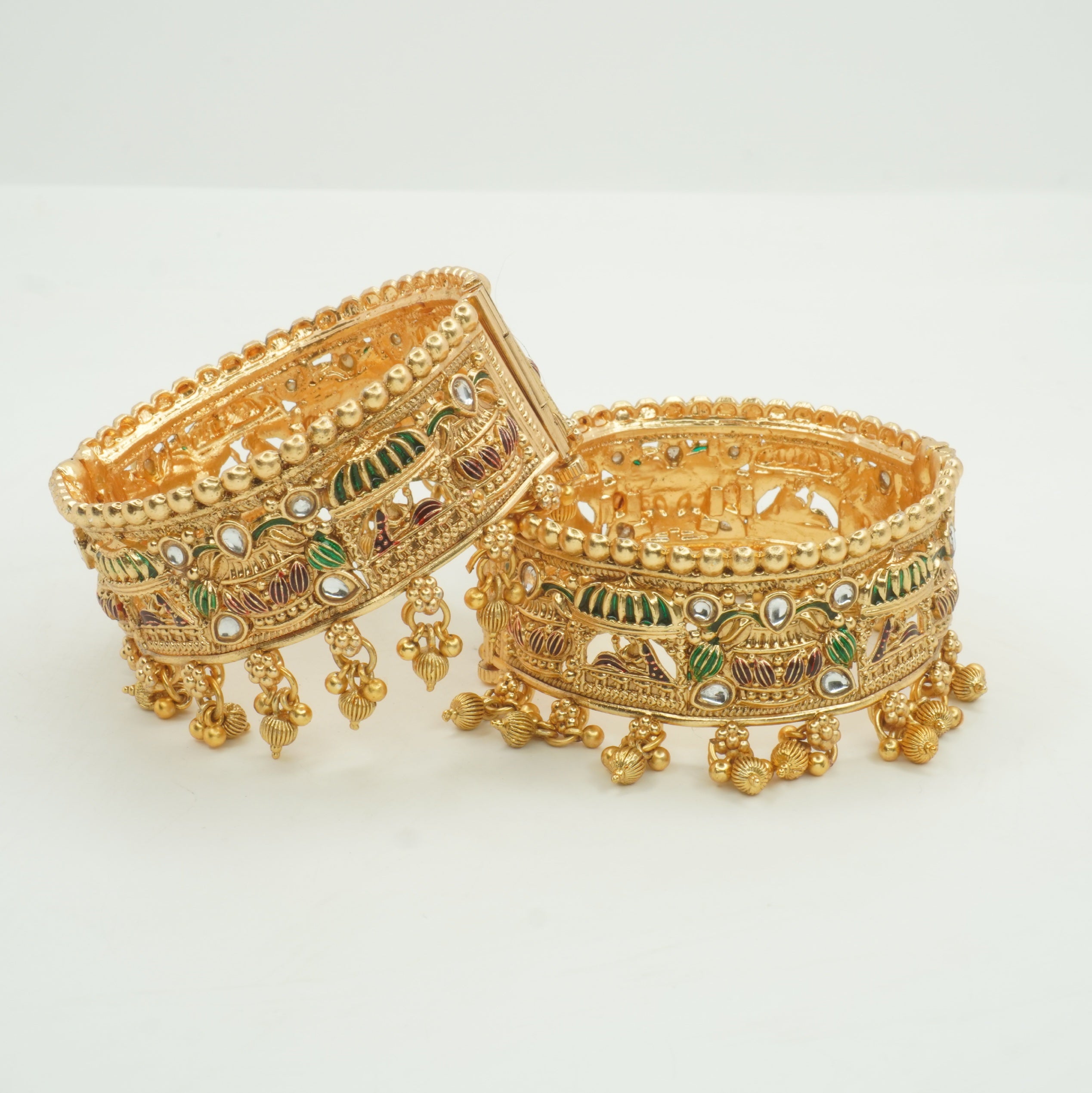 Latest Gold Plated Traditional Kundan Meenakari Kangan Pair for Women Wedding Party Wear