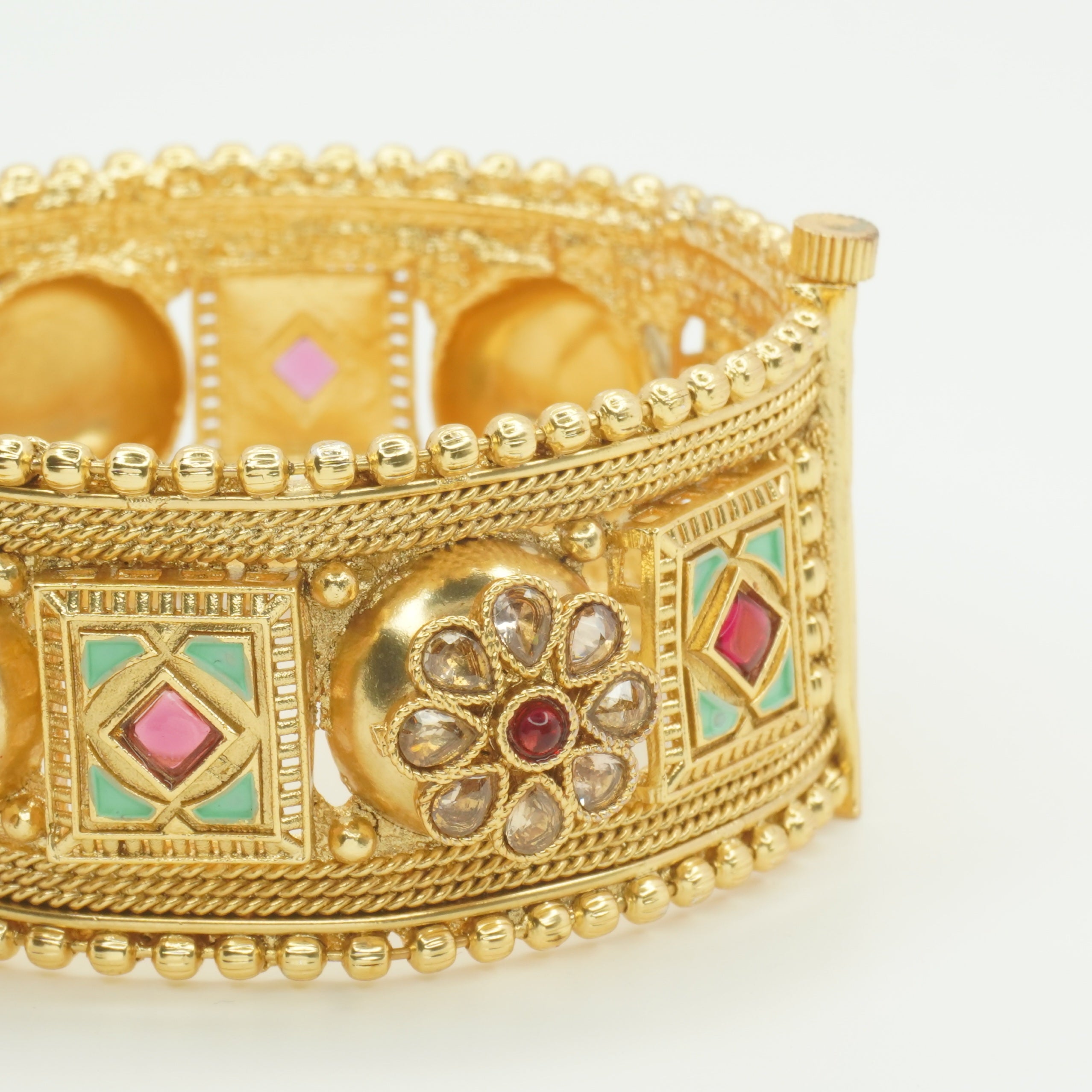 Handcrafted Indian Gold Plated Kundan Meenakari Bridal Bangles Pair Ethnic Wedding Jewelry for Women