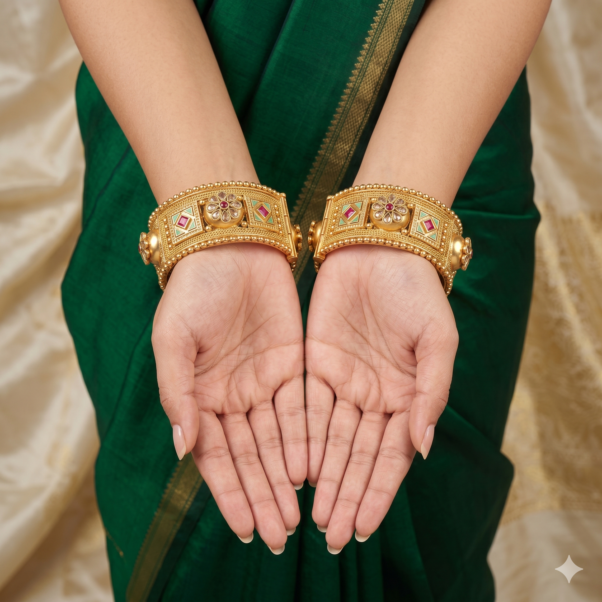 Handcrafted Indian Gold Plated Kundan Meenakari Bridal Bangles Pair Ethnic Wedding Jewelry for Women