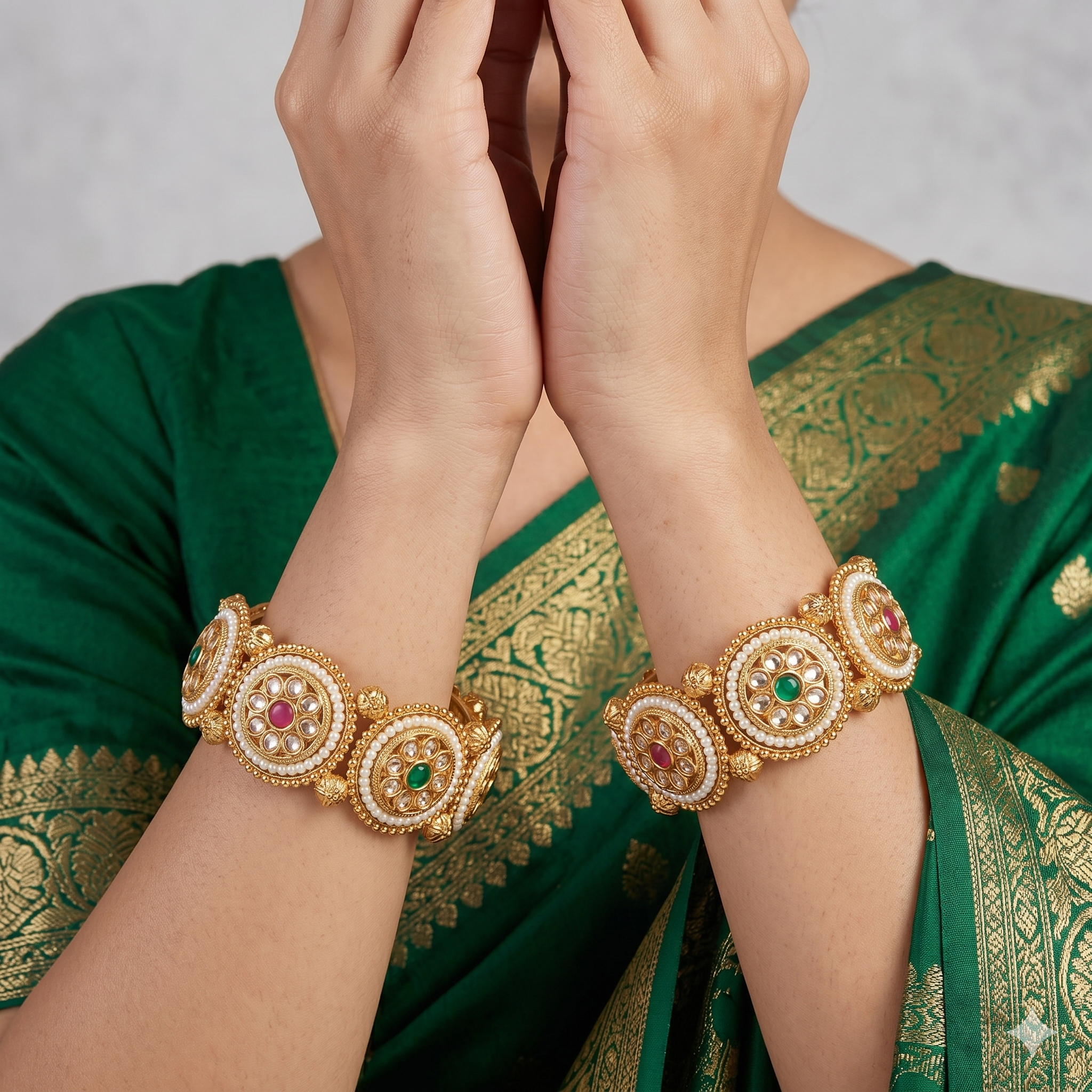 Indian Gold Plated Kundan Pearl Bridal Bangles Pair Handmade Ethnic Wedding Jewelry