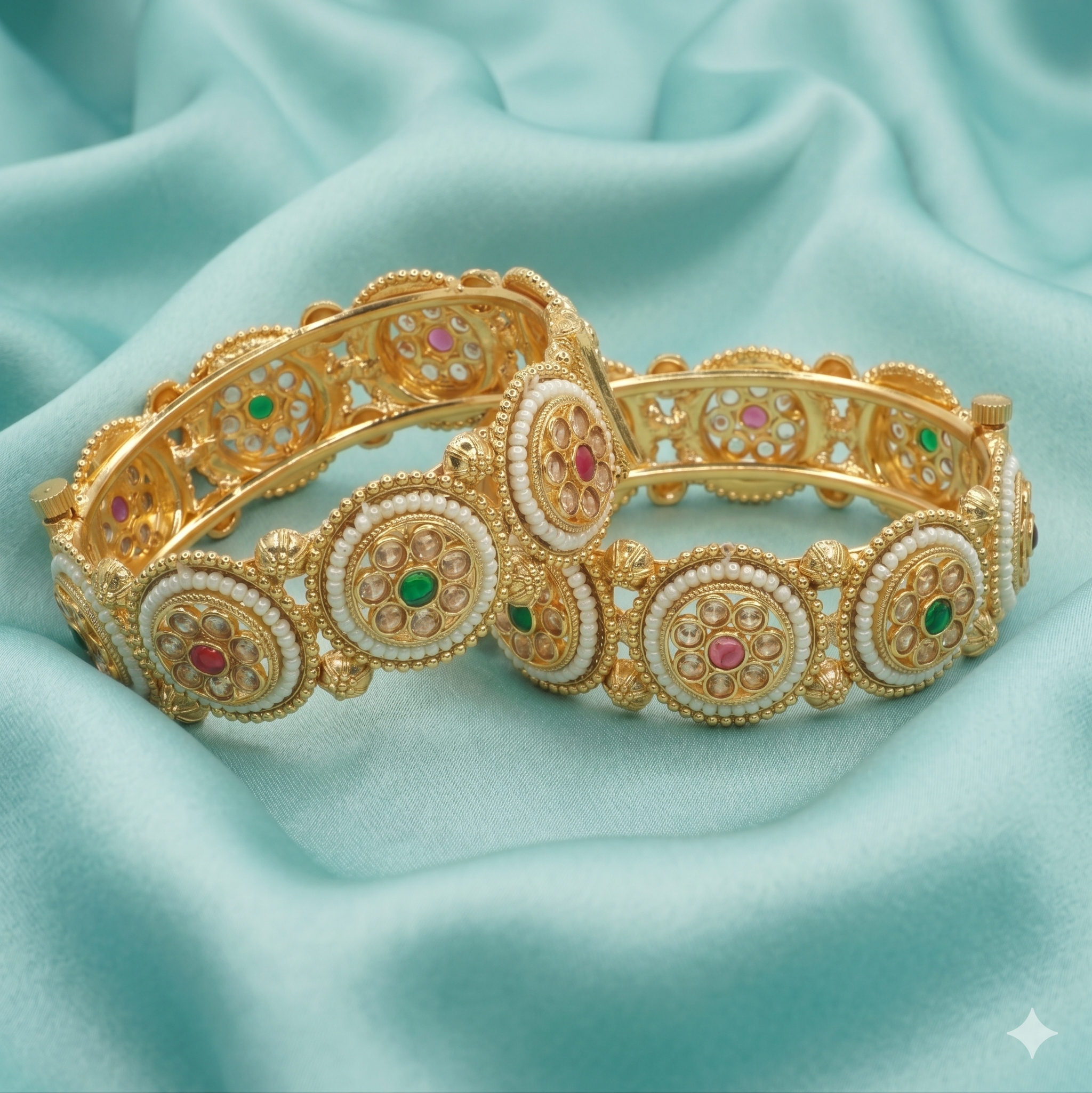 Indian Gold Plated Kundan Pearl Bridal Bangles Pair Handmade Ethnic Wedding Jewelry
