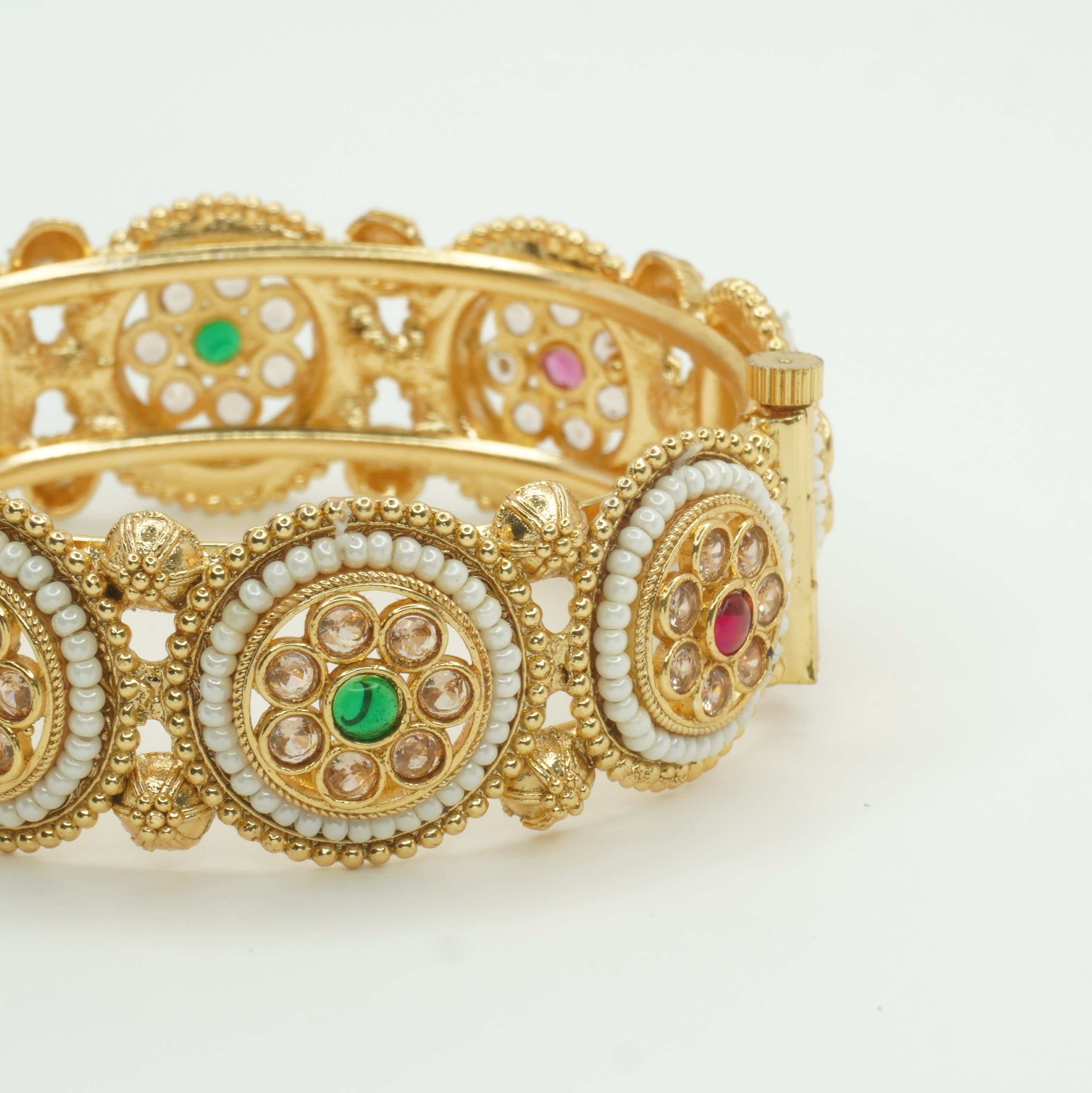 Indian Gold Plated Kundan Pearl Bridal Bangles Pair Handmade Ethnic Wedding Jewelry