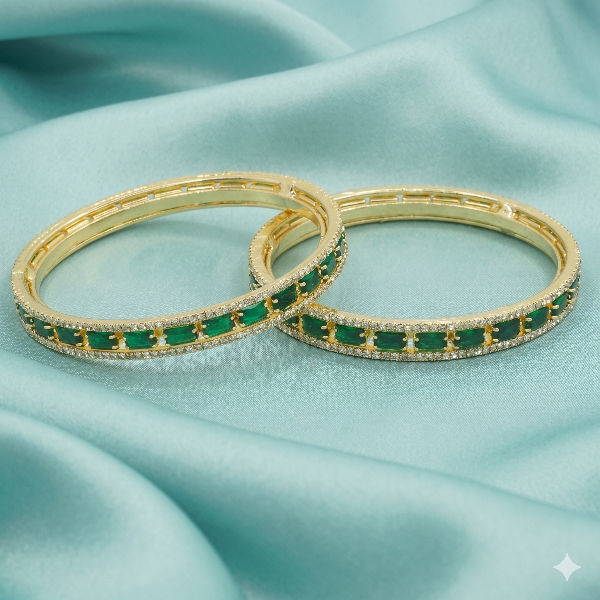 Designer Gold Plated Emerald Green AD Kangan Bangles Pair for Women Bridal Wedding Party Wear Traditional Ethnic Jewellery