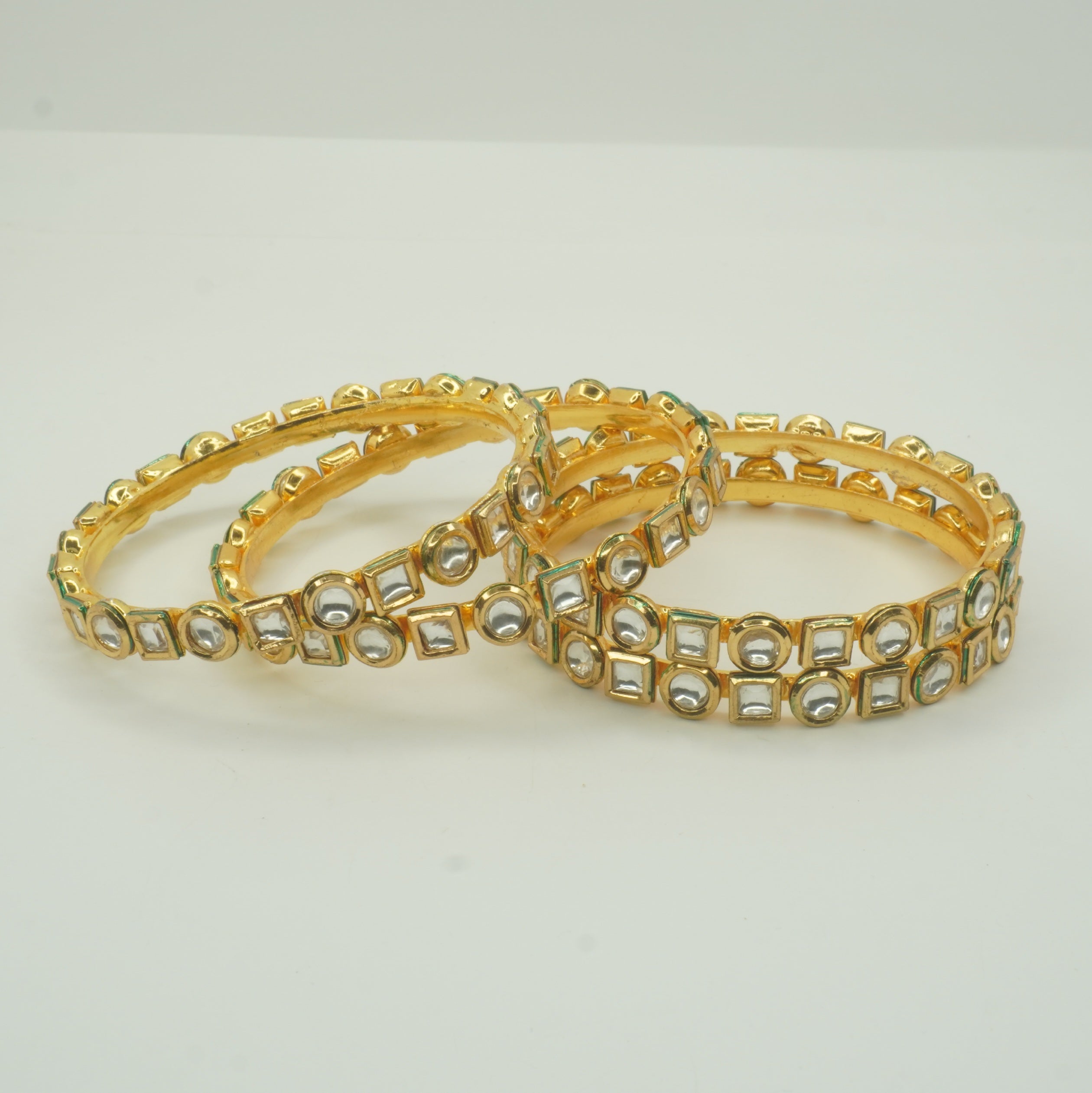 Premium Gold Plated Kundan Mirror Bangles Set | Indian Bridal Wedding Ethnic Jewelry Gift for Women