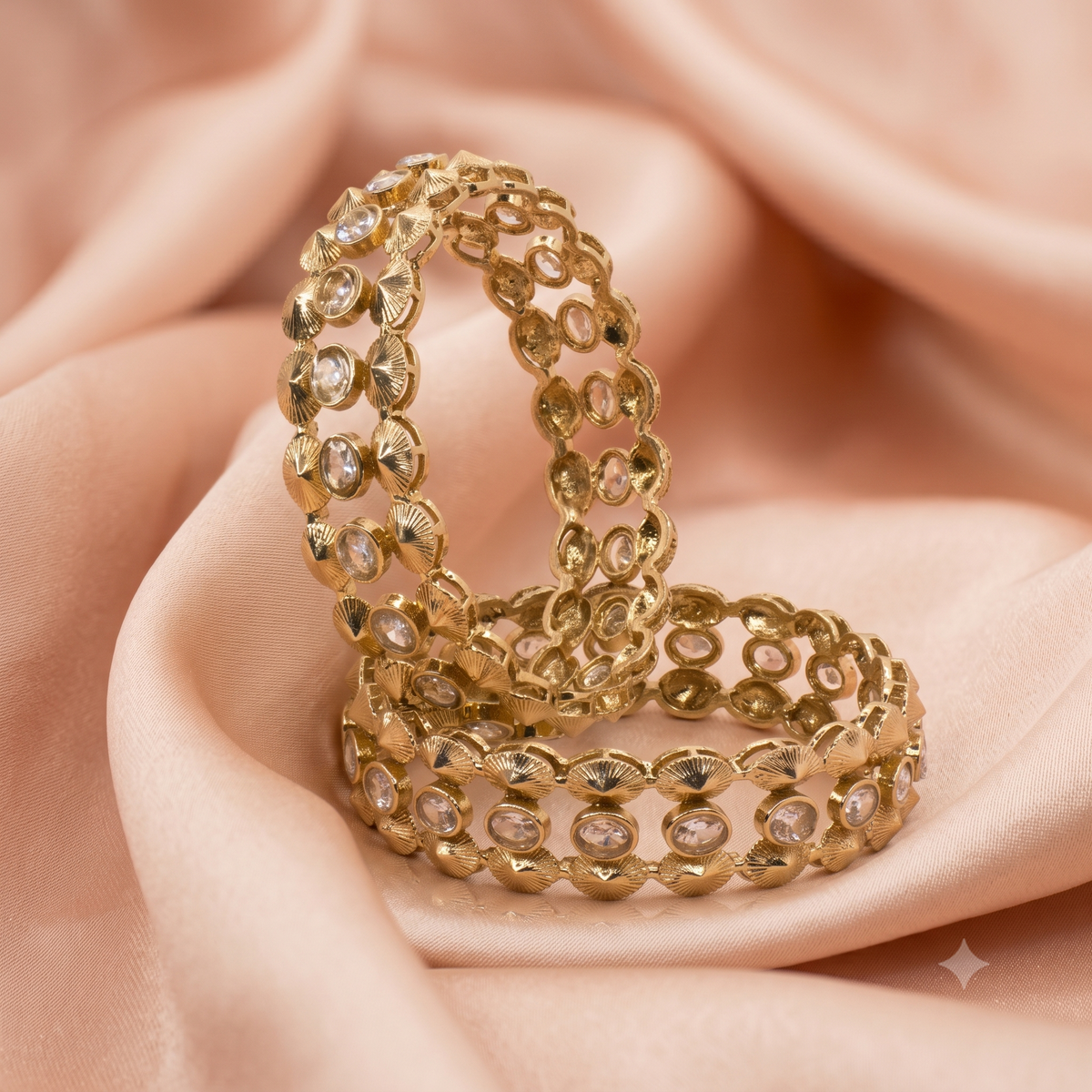 Antique Mehndi design Bangles Set of 2 with White AD Stones – Sunburst Design Ethnic Wear
