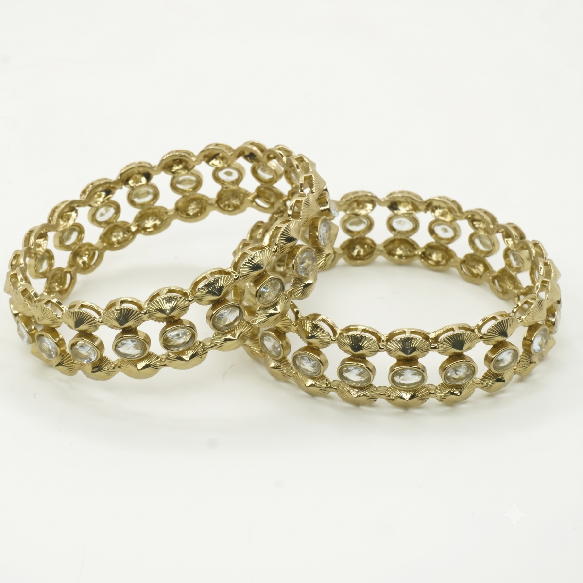 Antique Mehndi design Bangles Set of 2 with White AD Stones – Sunburst Design Ethnic Wear