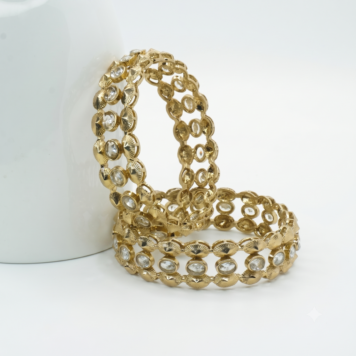 Antique Mehndi design Bangles Set of 2 with White AD Stones – Sunburst Design Ethnic Wear