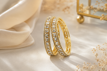 Gold Plated Square Crystal Stone Bangles – Set of 2 | Elegant Party & Wedding Wear Bangles for Women