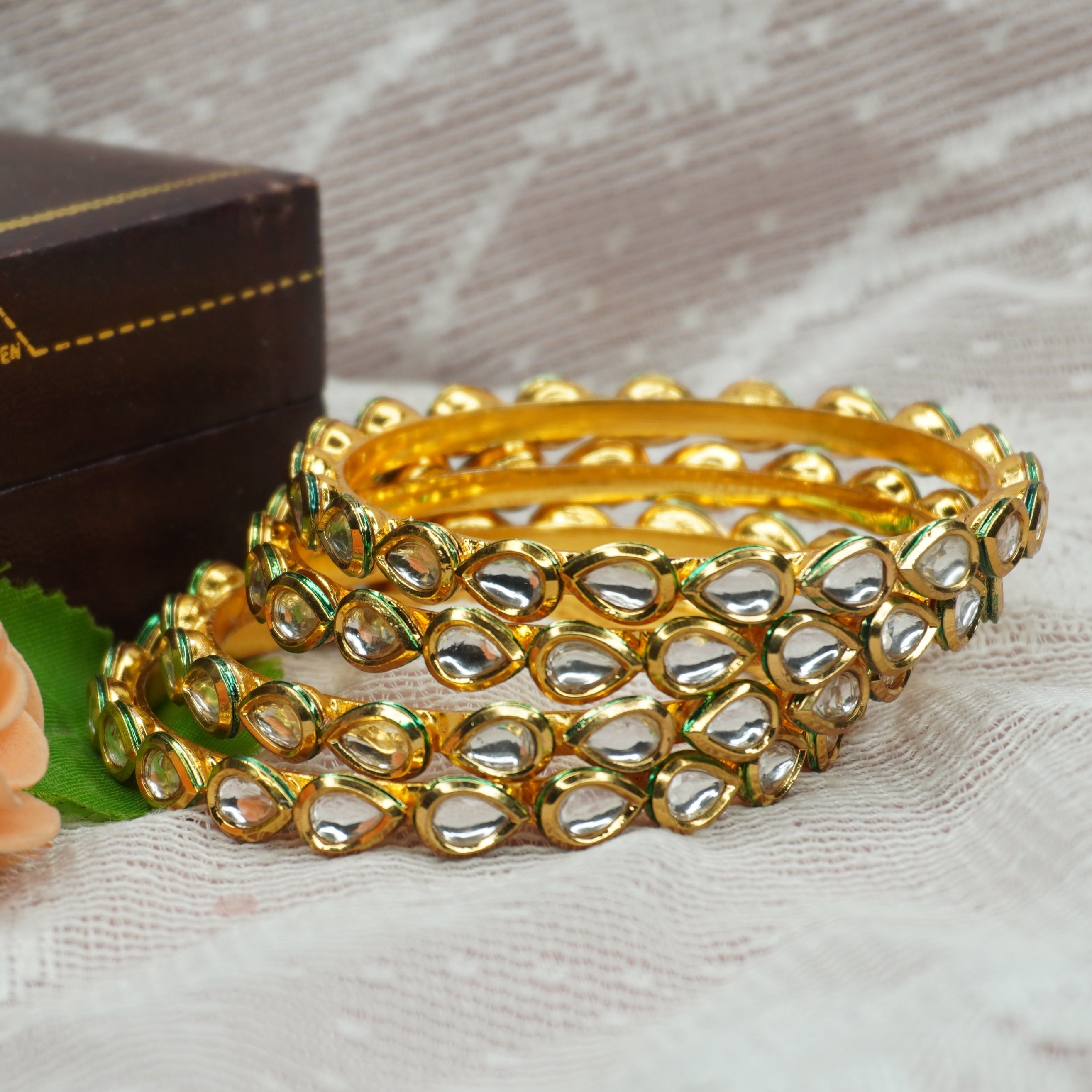 Luxury Designer Gold Kundan Bangles Set Elegant Indian Wedding Jewellery for Women