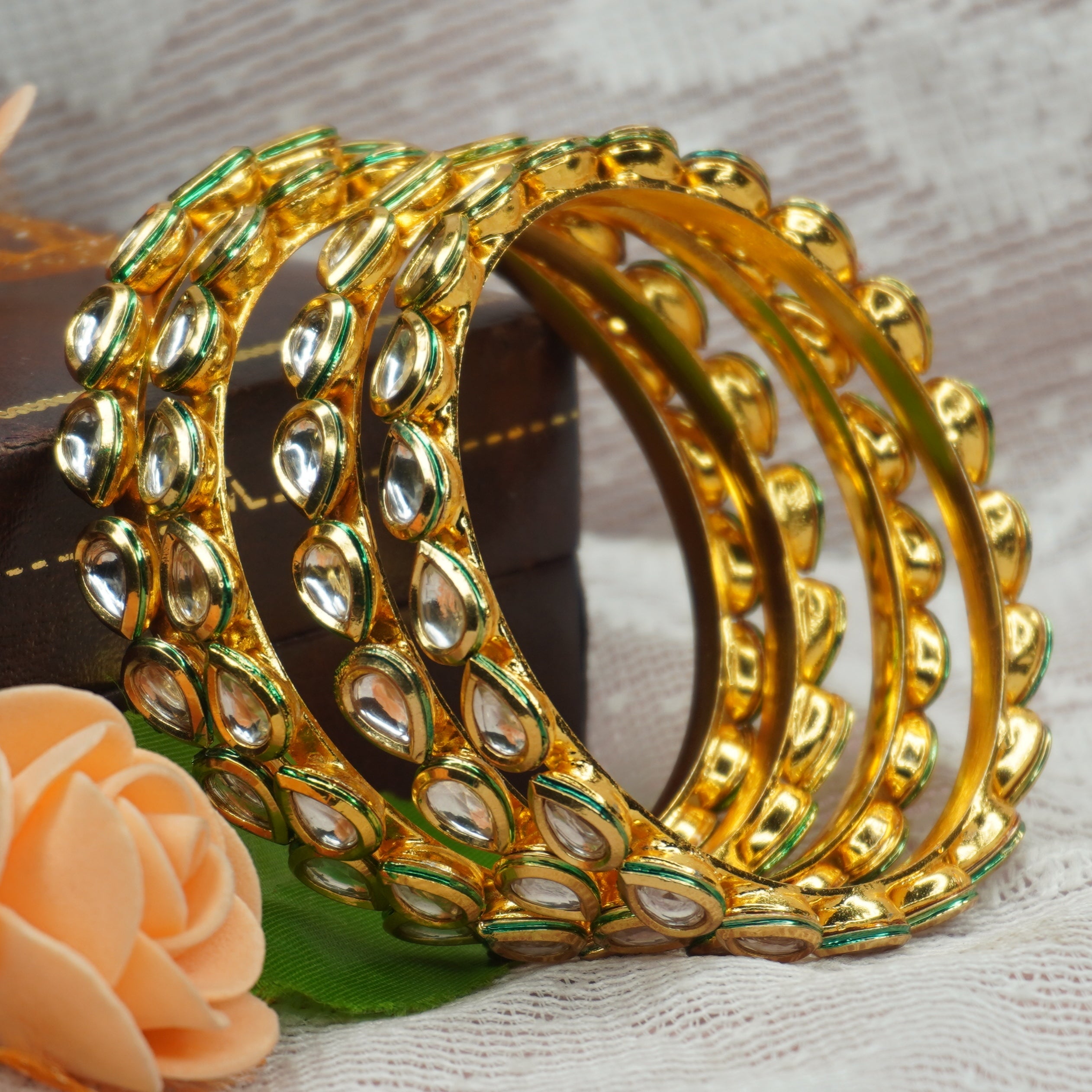Luxury Designer Gold Kundan Bangles Set Elegant Indian Wedding Jewellery for Women