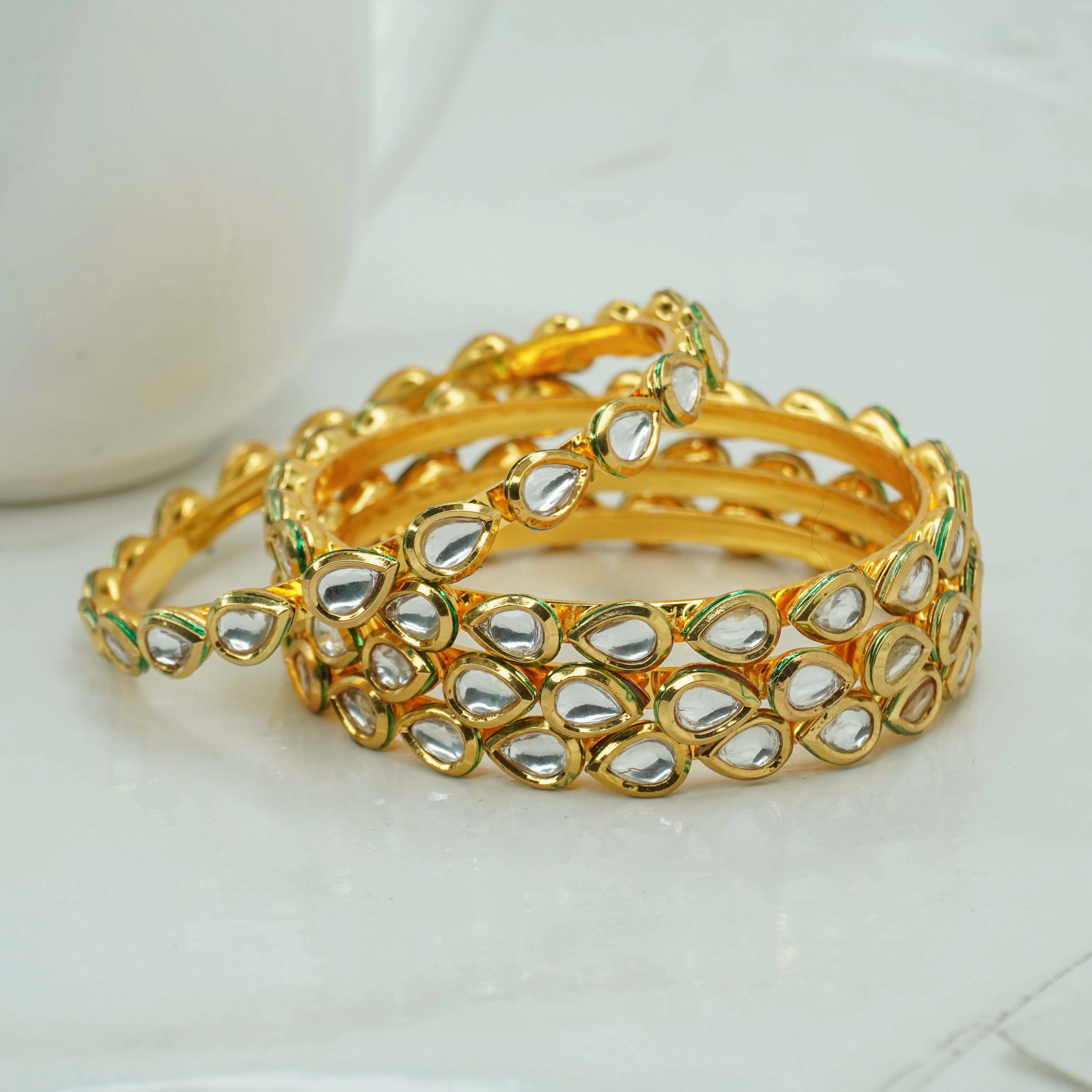 Luxury Designer Gold Kundan Bangles Set Elegant Indian Wedding Jewellery for Women