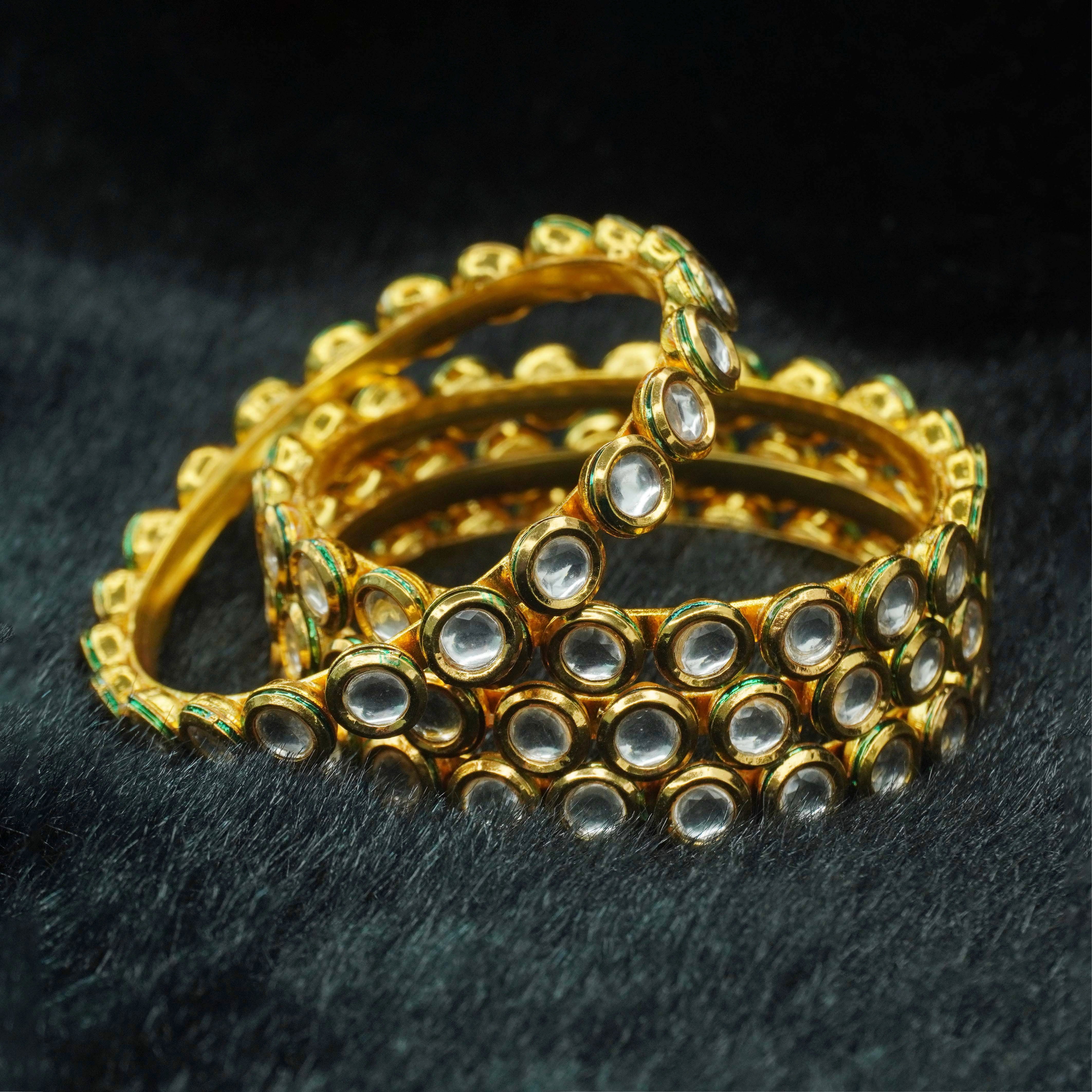 Designer Gold Plated Kundan Bangles Set for Women Traditional Bridal Wedding Party Wear