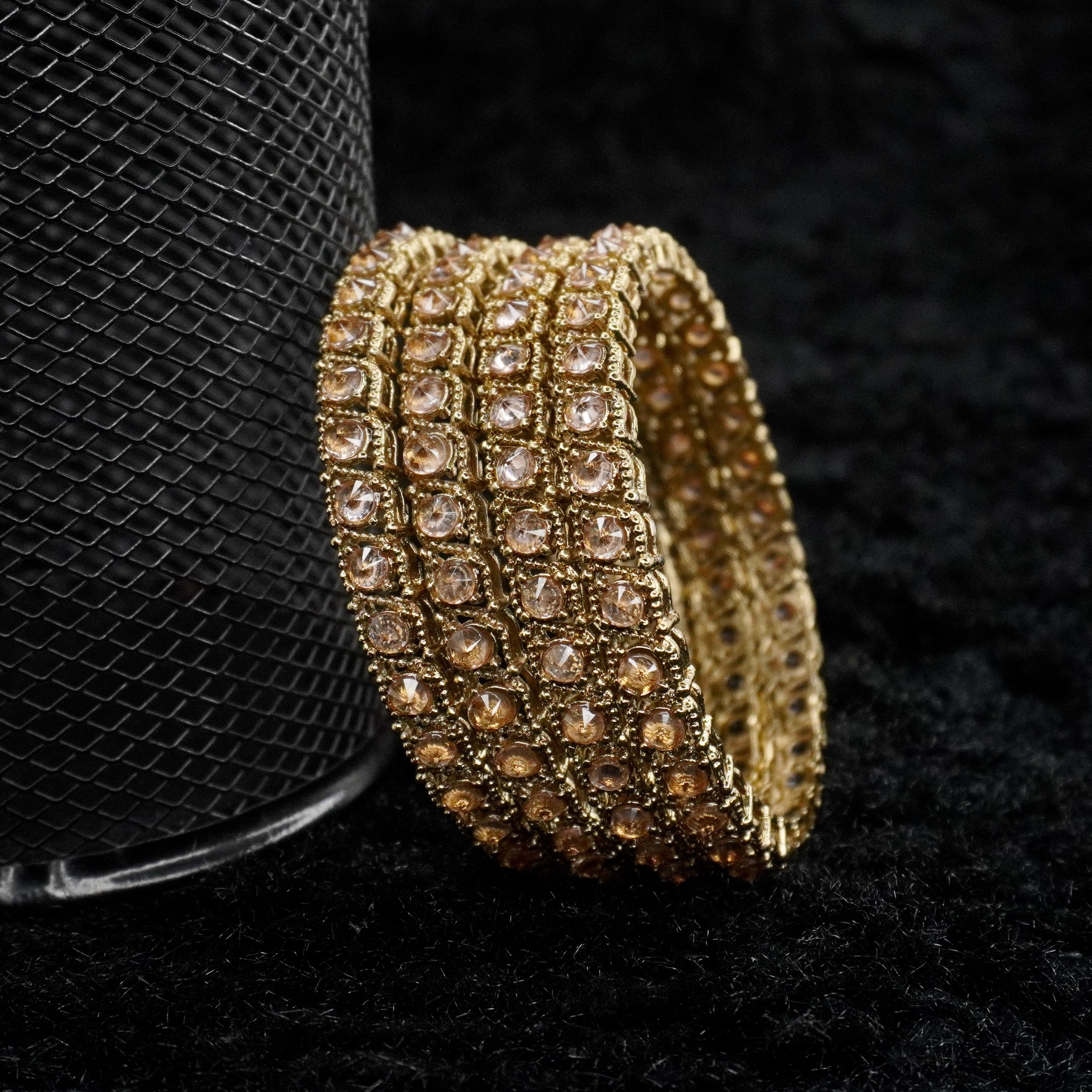 Mehndi Polish American Diamond Bangles Set for Women - Traditional AD Stone Bridal Wedding Party Jewelry