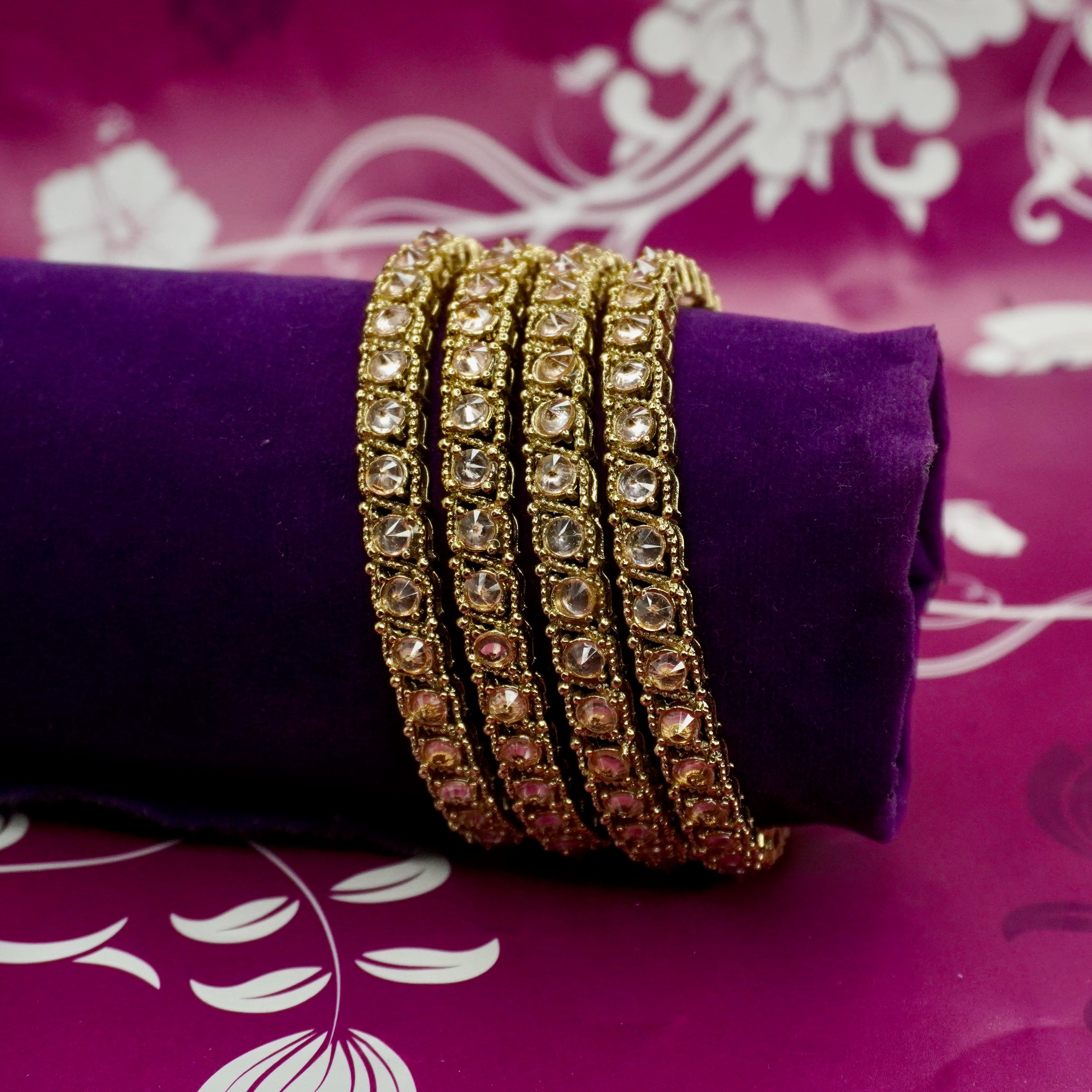Mehndi Polish American Diamond Bangles Set for Women - Traditional AD Stone Bridal Wedding Party Jewelry