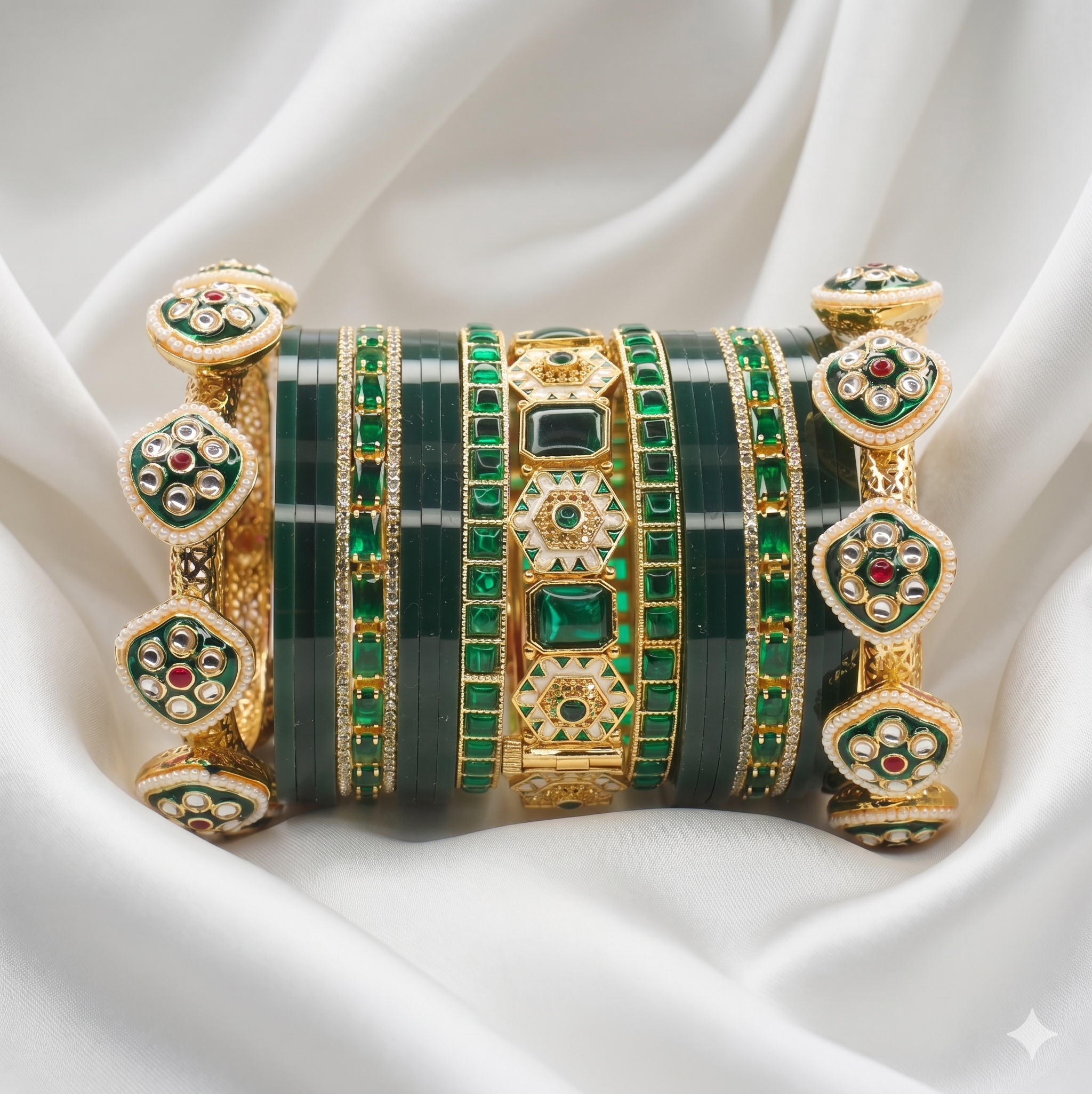 Premium Gold Plated Green Kundan Meenakari Bridal Bangle Set for Women Wedding Traditional Kangan