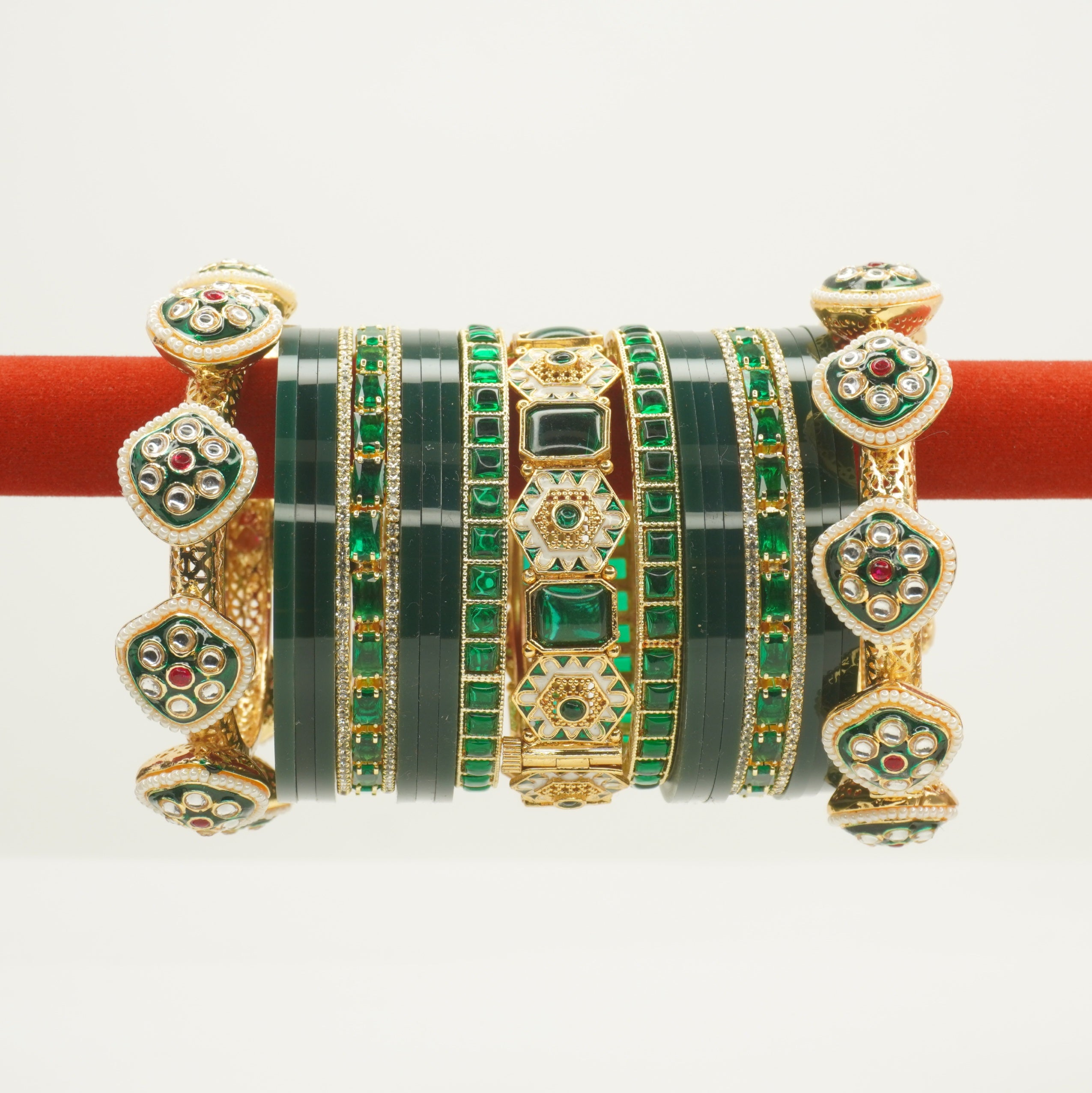 Premium Gold Plated Green Kundan Meenakari Bridal Bangle Set for Women Wedding Traditional Kangan