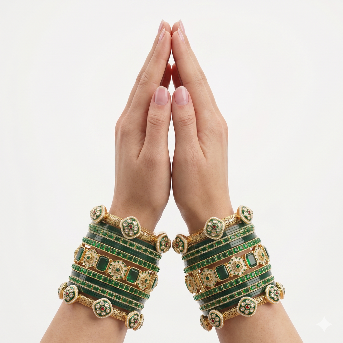 Premium Gold Plated Green Kundan Meenakari Bridal Bangle Set for Women Wedding Traditional Kangan