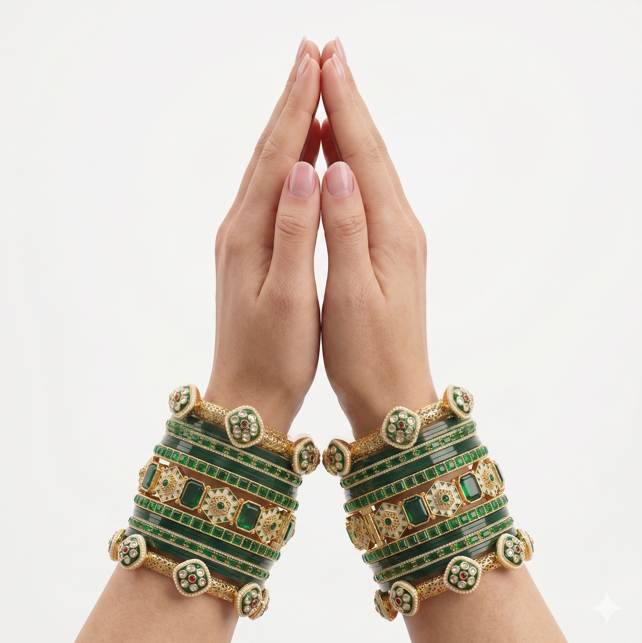 Premium Gold Plated Green Kundan Meenakari Bridal Bangle Set for Women Wedding Traditional Kangan