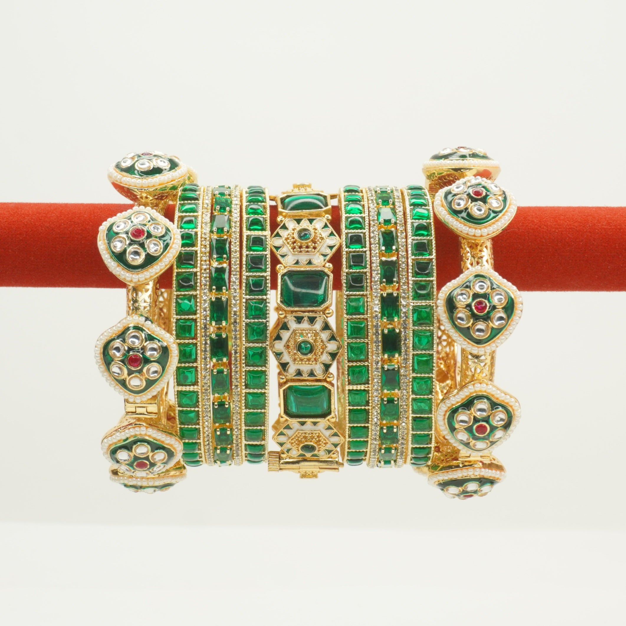 Bridal Chooda Set Gold Plated Kundan Green Chooda for Women Wedding Wear