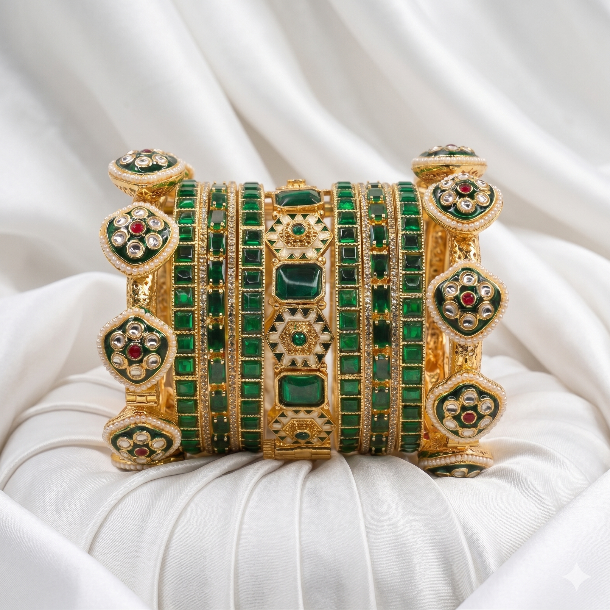 Bridal Chooda Set Gold Plated Kundan Green Chooda for Women Wedding Wear